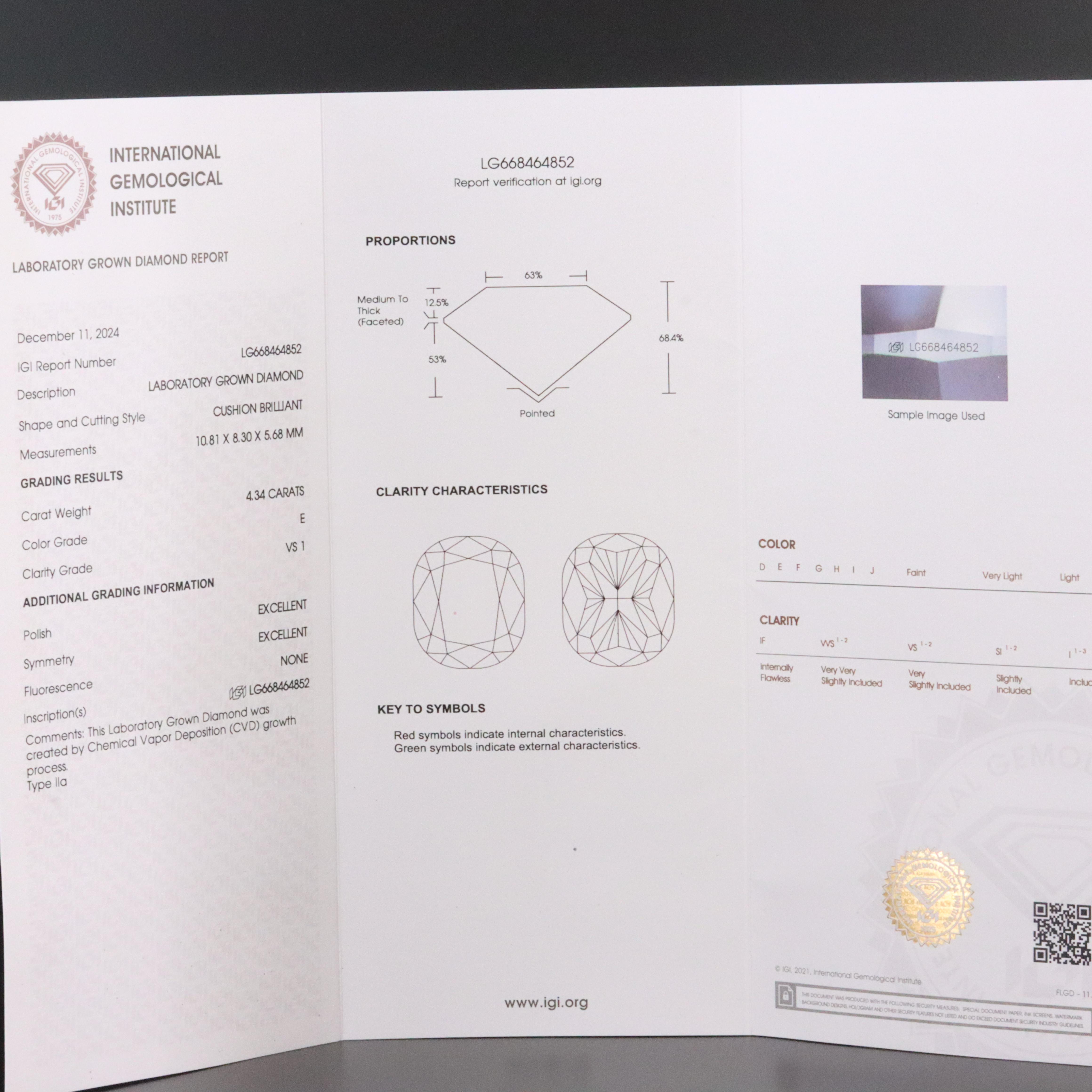 Platinum 4.34 CT Lab Grown Diamond Solitaire Ring with IGI Report