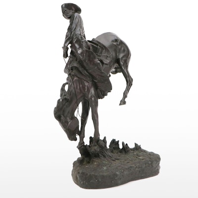 Bronzed Metal Sculpture "The Outlaw" After Frederic Remington Bronzed Metal Sculpture "The Outlaw" After Frederic Remington