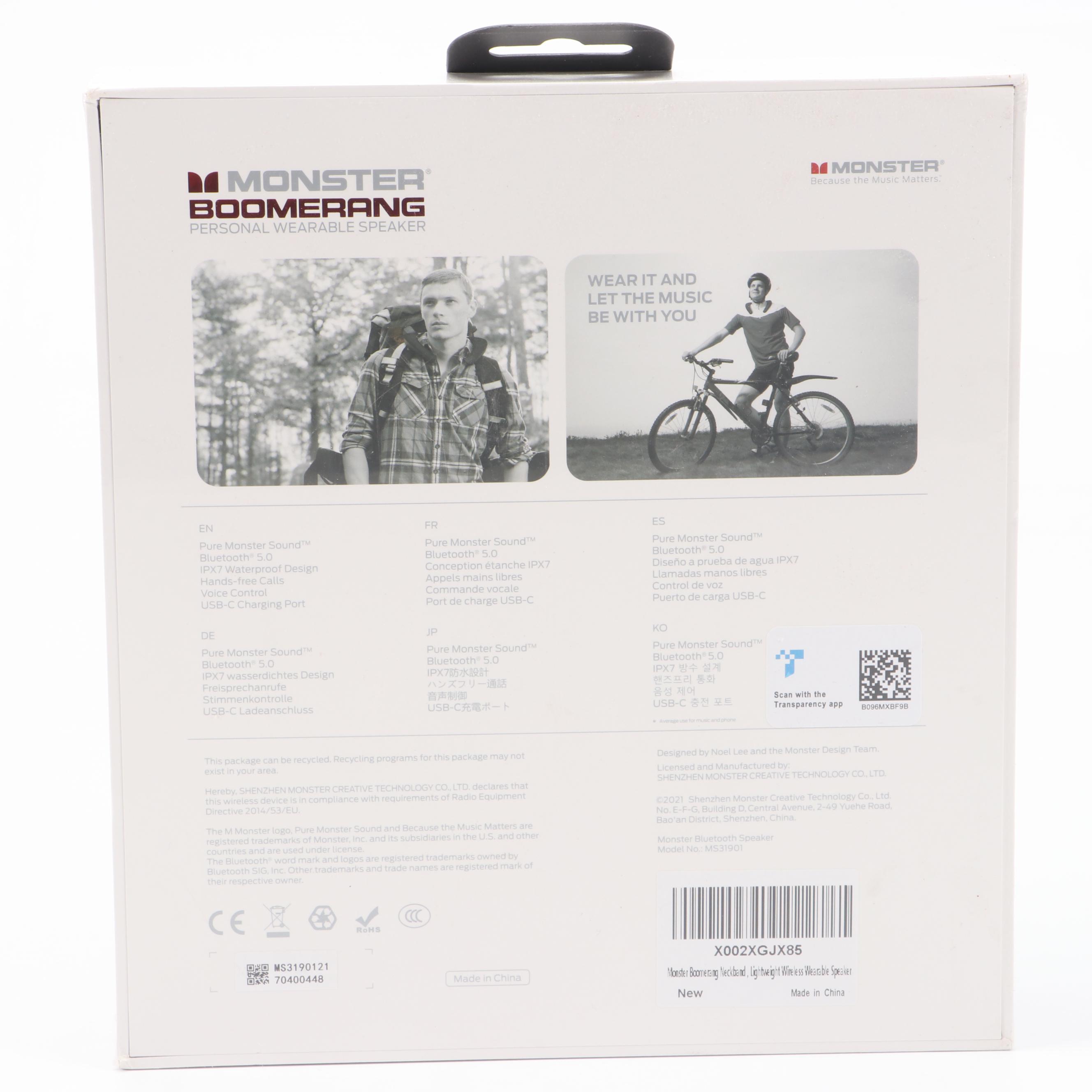 Monster Boomerang Personal Wearable Bluetooth Speaker