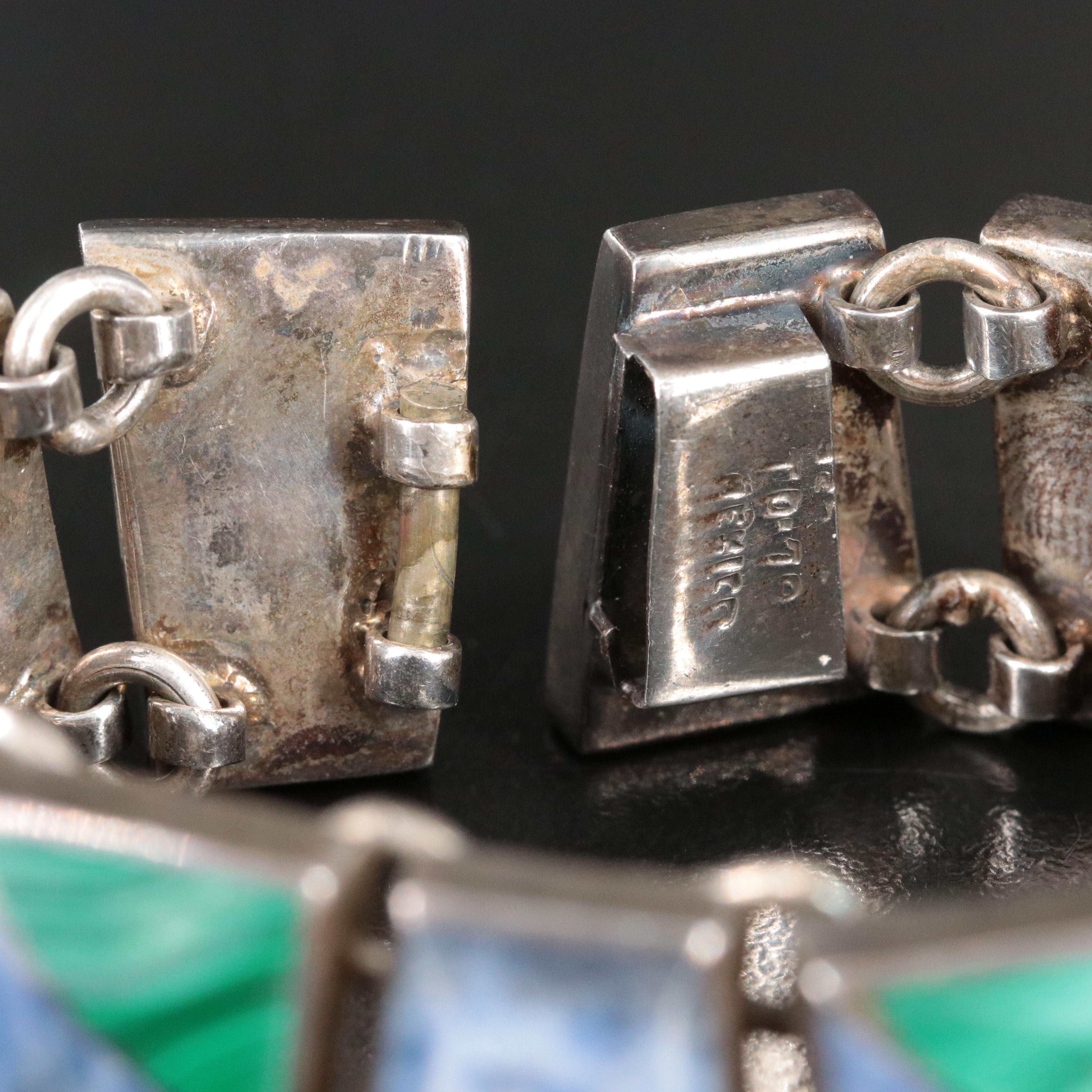 Mexican Sterling Malachite and Quartzite Bracelet