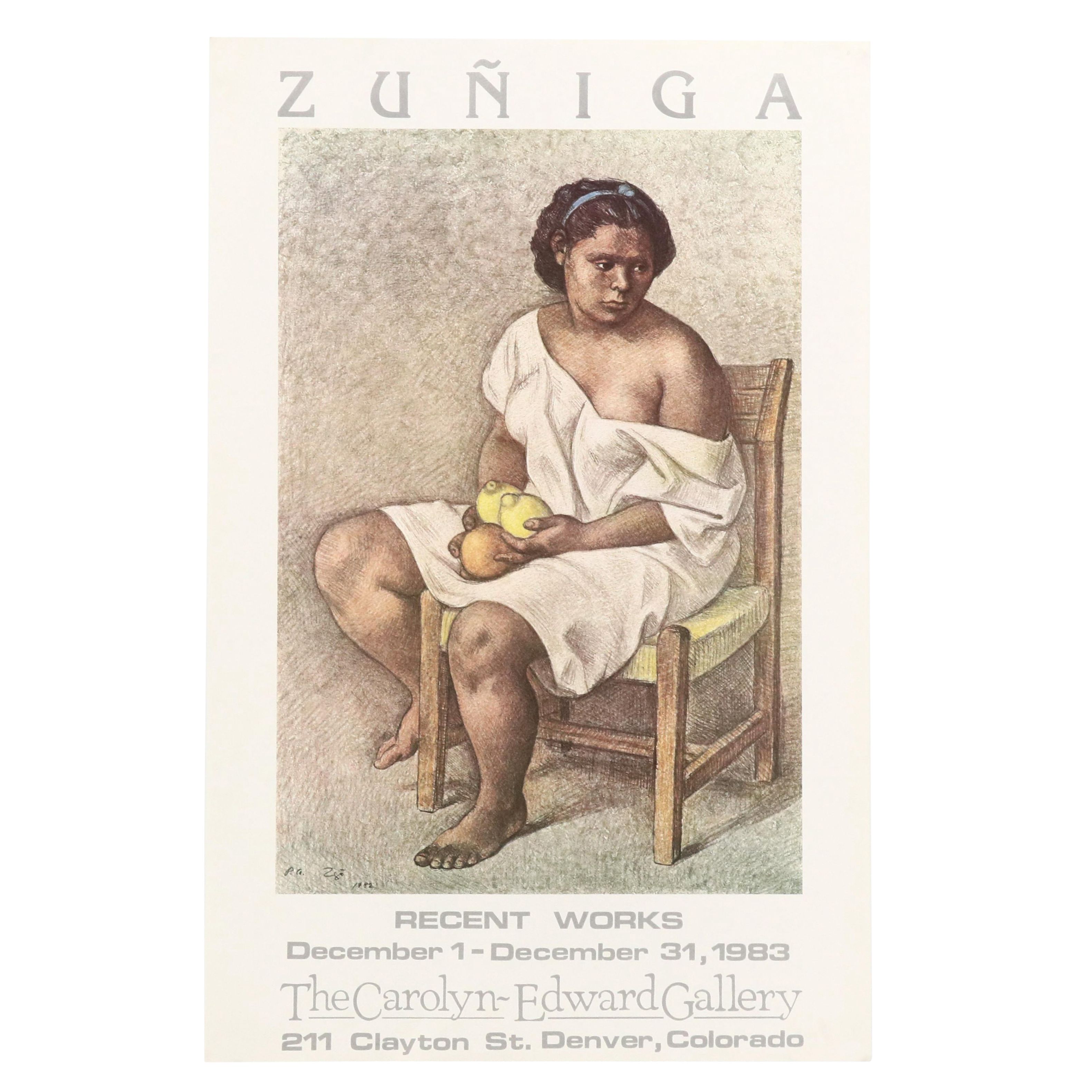 Francisco Zuñiga Offset Lithograph Exhibition Poster "Recent Works," 1983