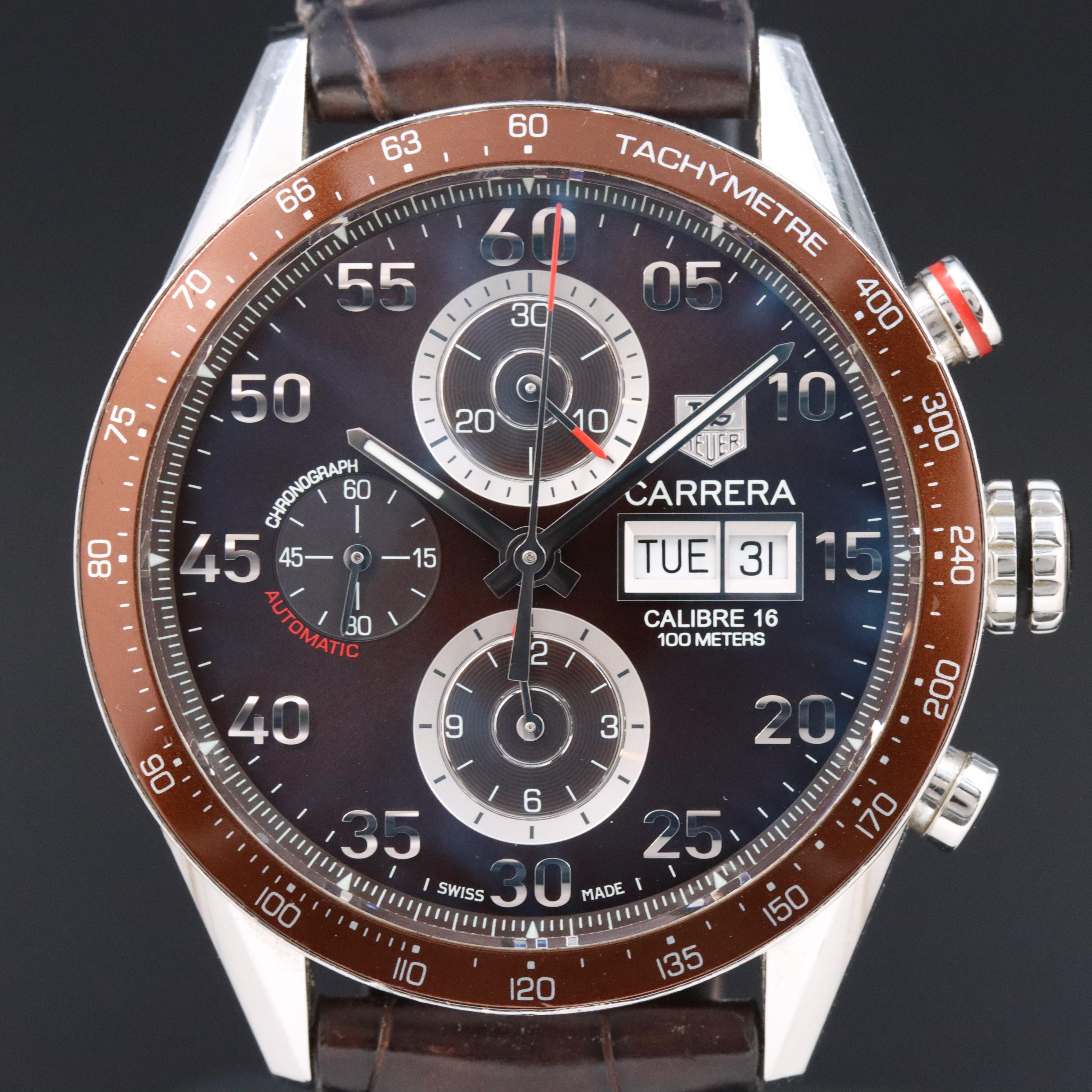TAG Heuer Carrera Chronograph Brown 43mm Steel Automatic Watch CV2A12.FC6236
