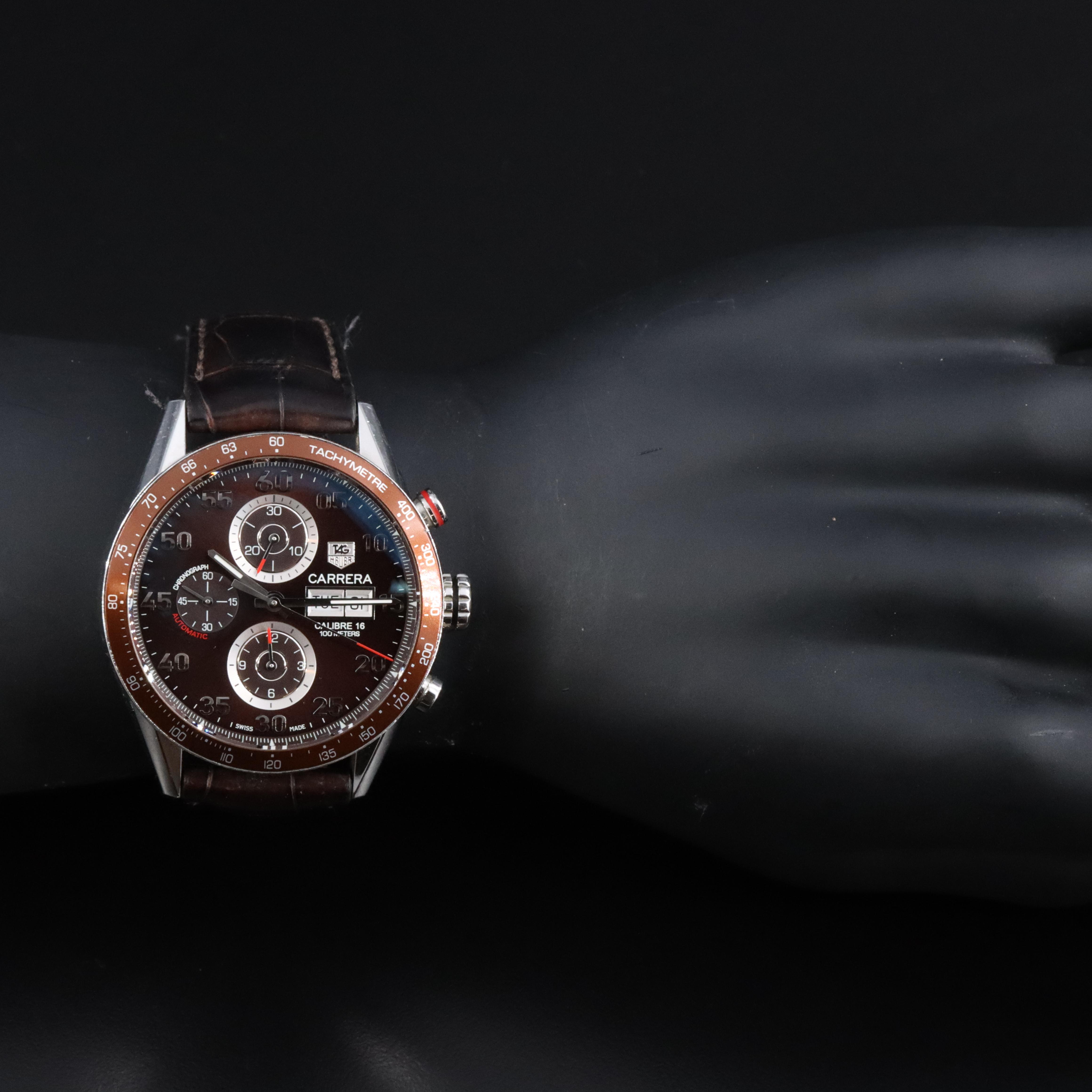 TAG Heuer Carrera Chronograph Brown 43mm Steel Automatic Watch CV2A12.FC6236