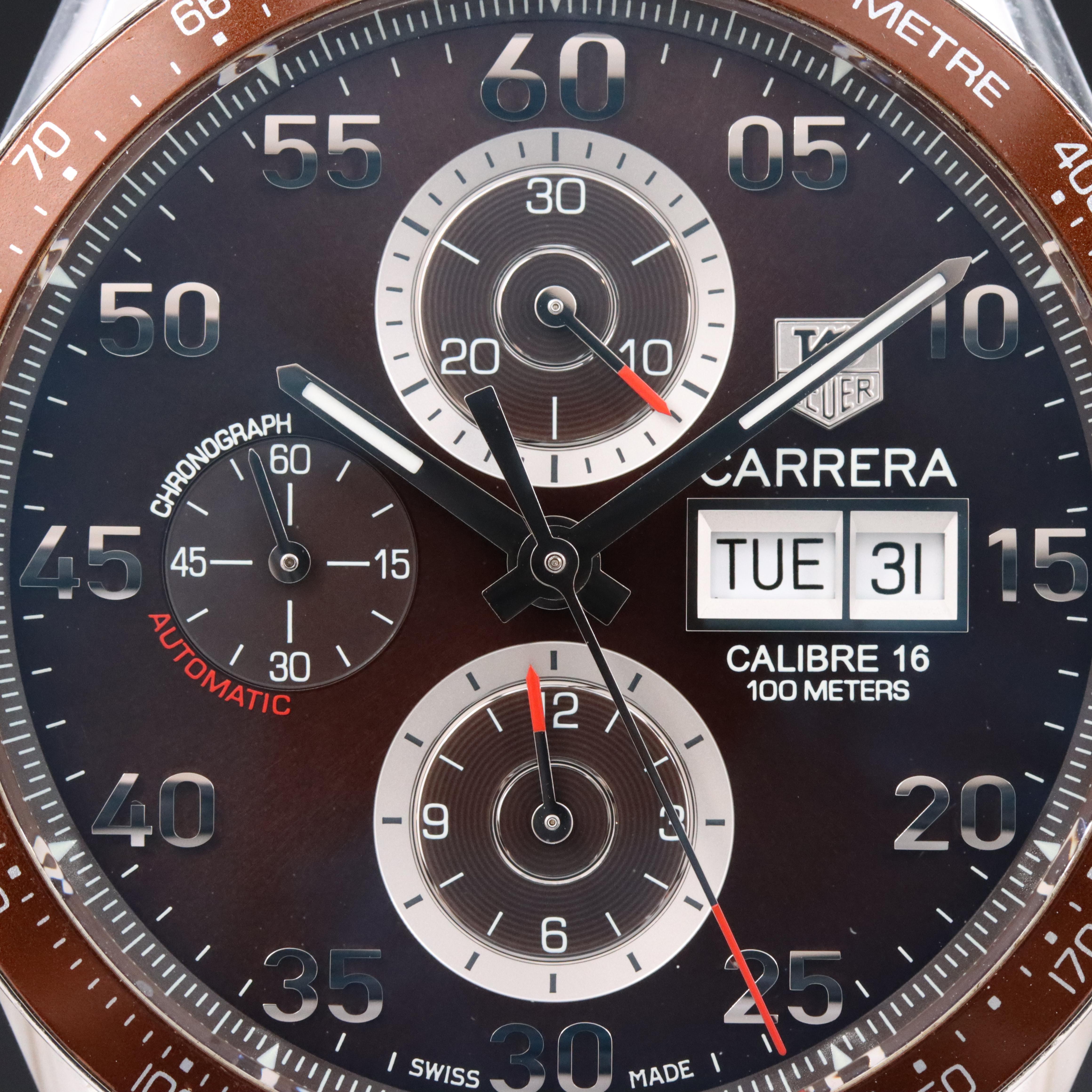 TAG Heuer Carrera Chronograph Brown 43mm Steel Automatic Watch CV2A12.FC6236