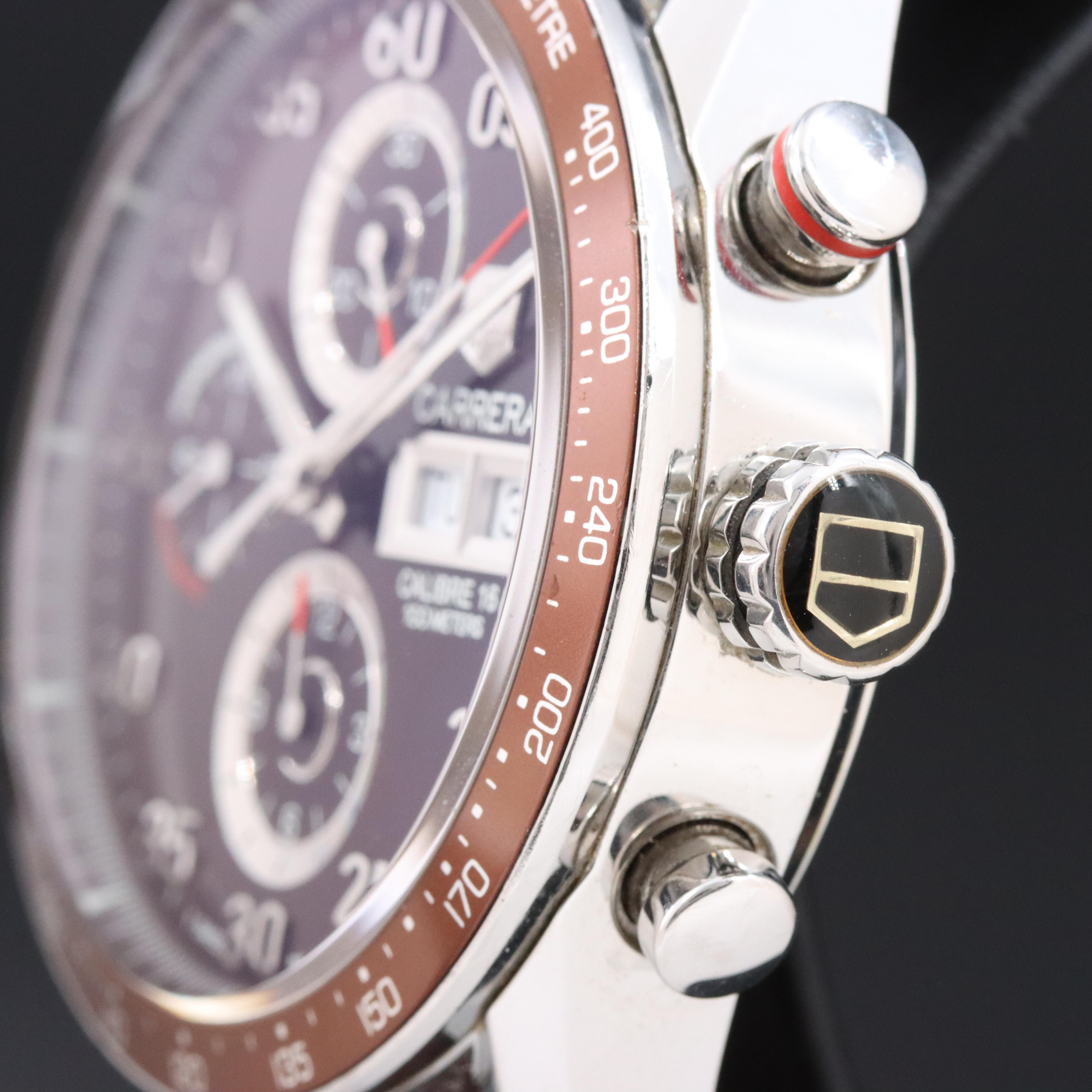 TAG Heuer Carrera Chronograph Brown 43mm Steel Automatic Watch CV2A12.FC6236
