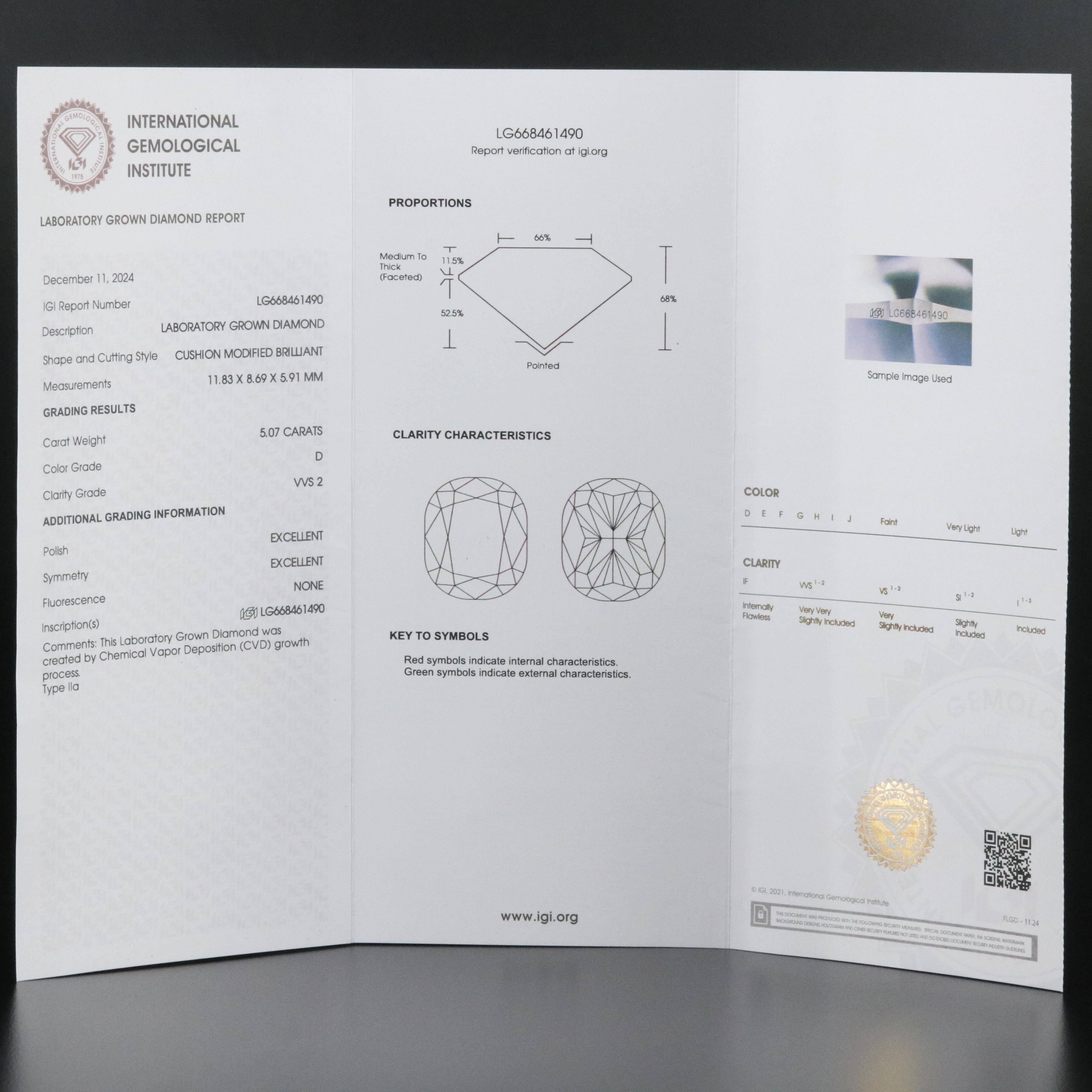 Platinum 5.07 CT Lab Grown Diamond Solitaire Ring with IGI Report