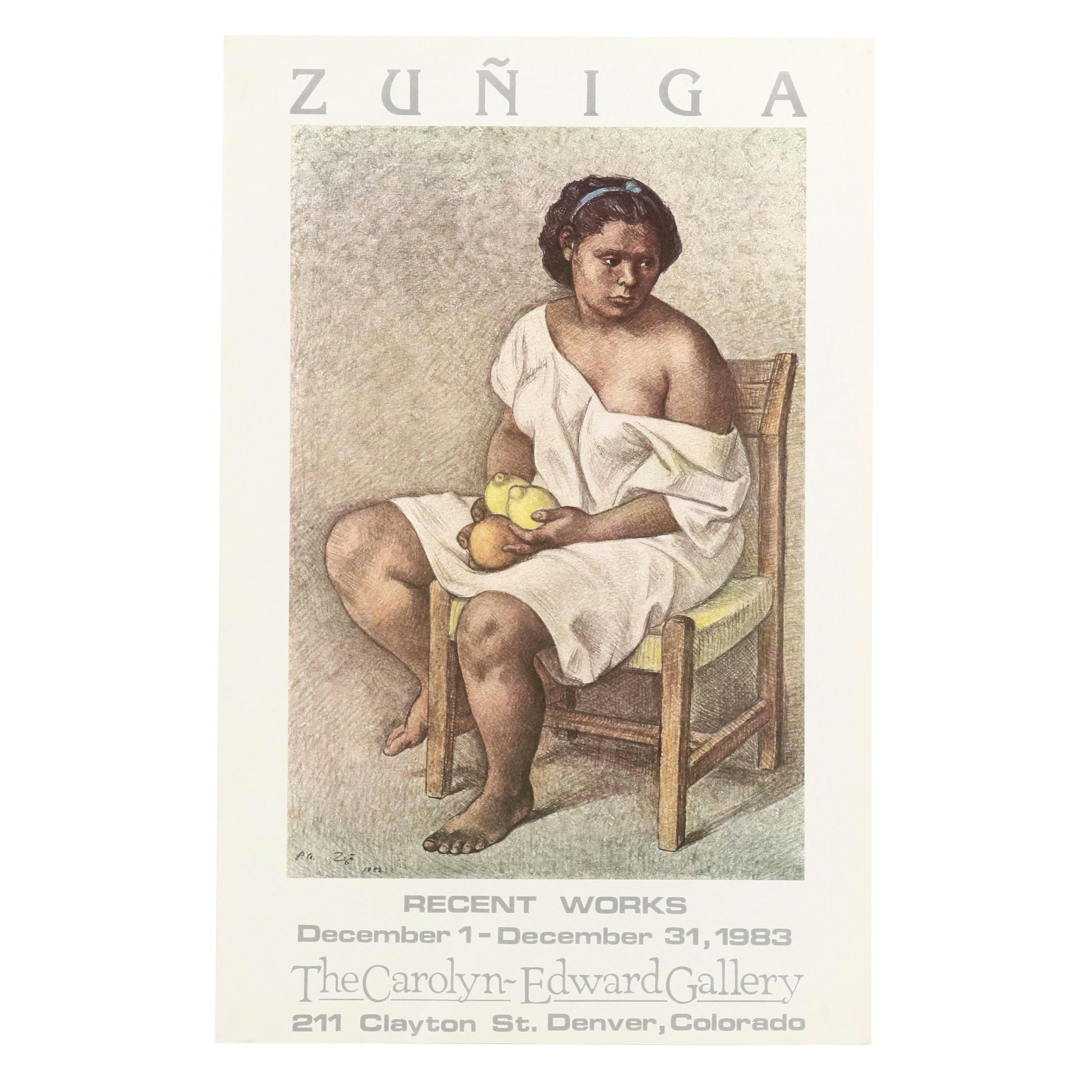Francisco Zuñiga Offset Lithograph Exhibition Poster "Recent Works," 1983