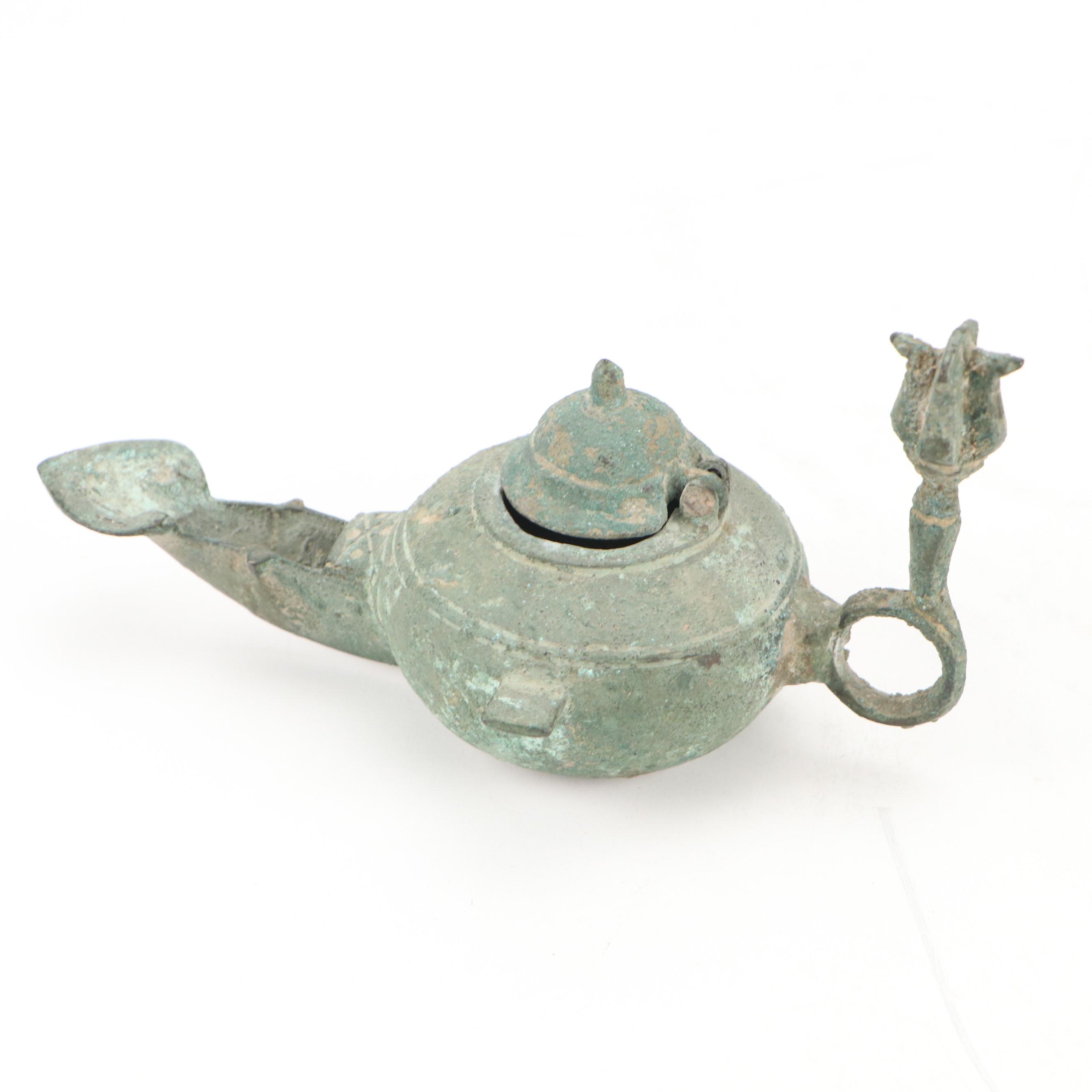 Middle Eastern Bronze Oil Lamp, Circa 7th–8th Century CE