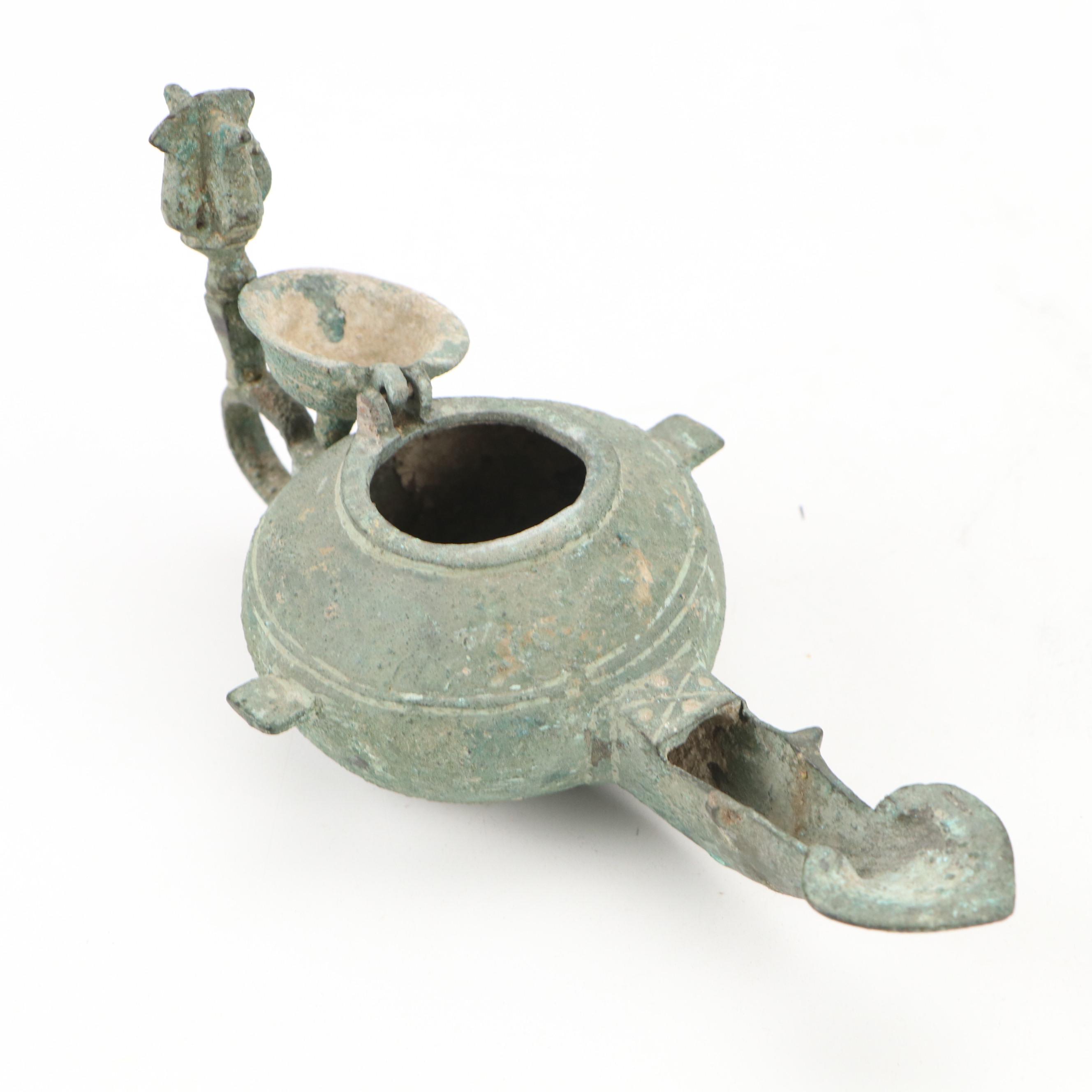 Middle Eastern Bronze Oil Lamp, Circa 7th–8th Century CE