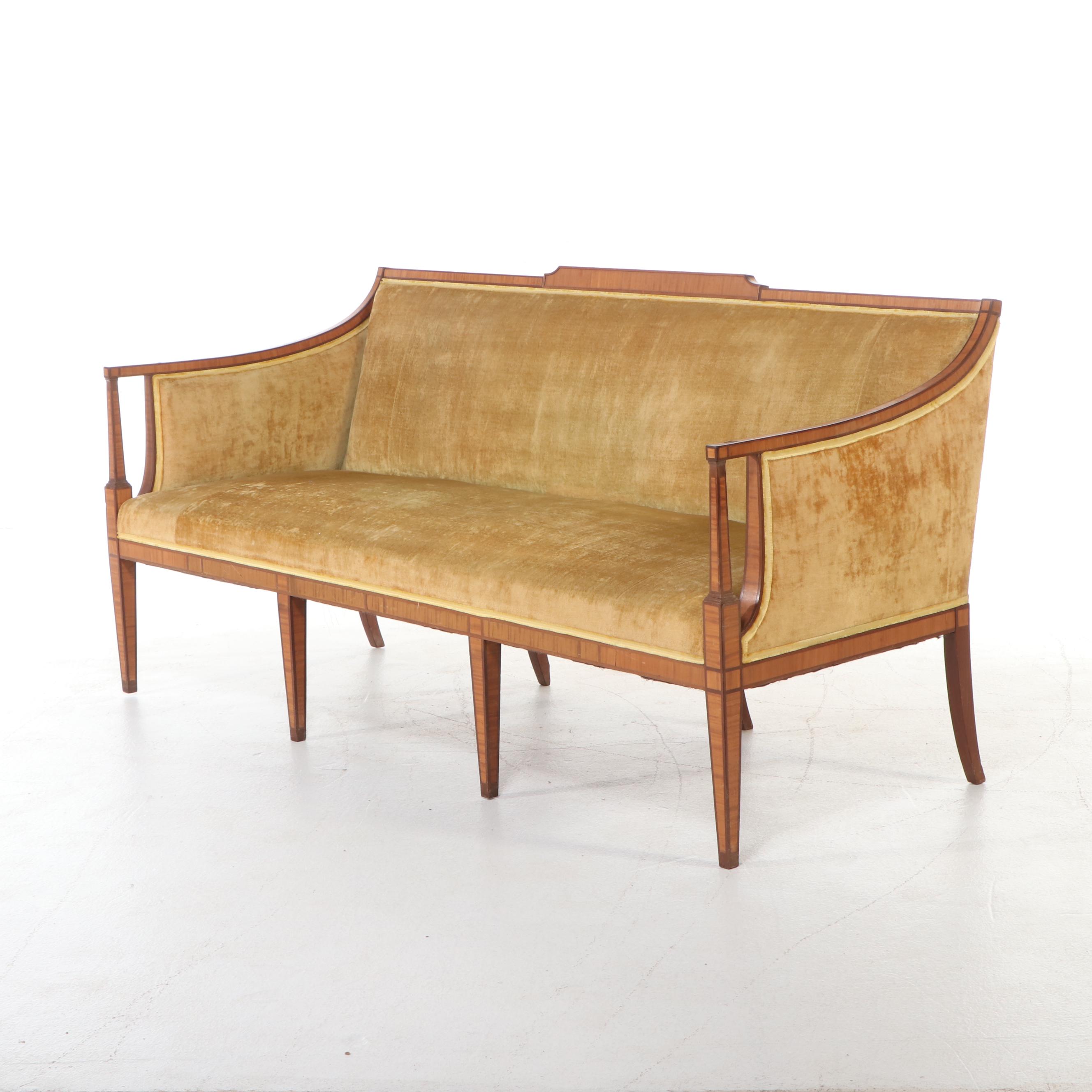 Hepplewhite Style Upholstered Satinwood and Mahogany Sofa
