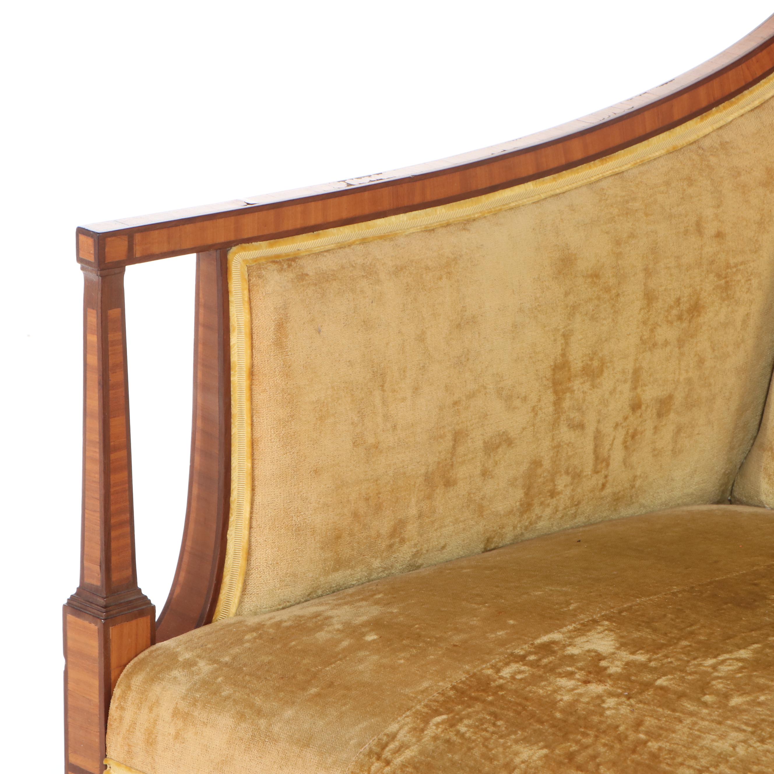 Hepplewhite Style Upholstered Satinwood and Mahogany Sofa