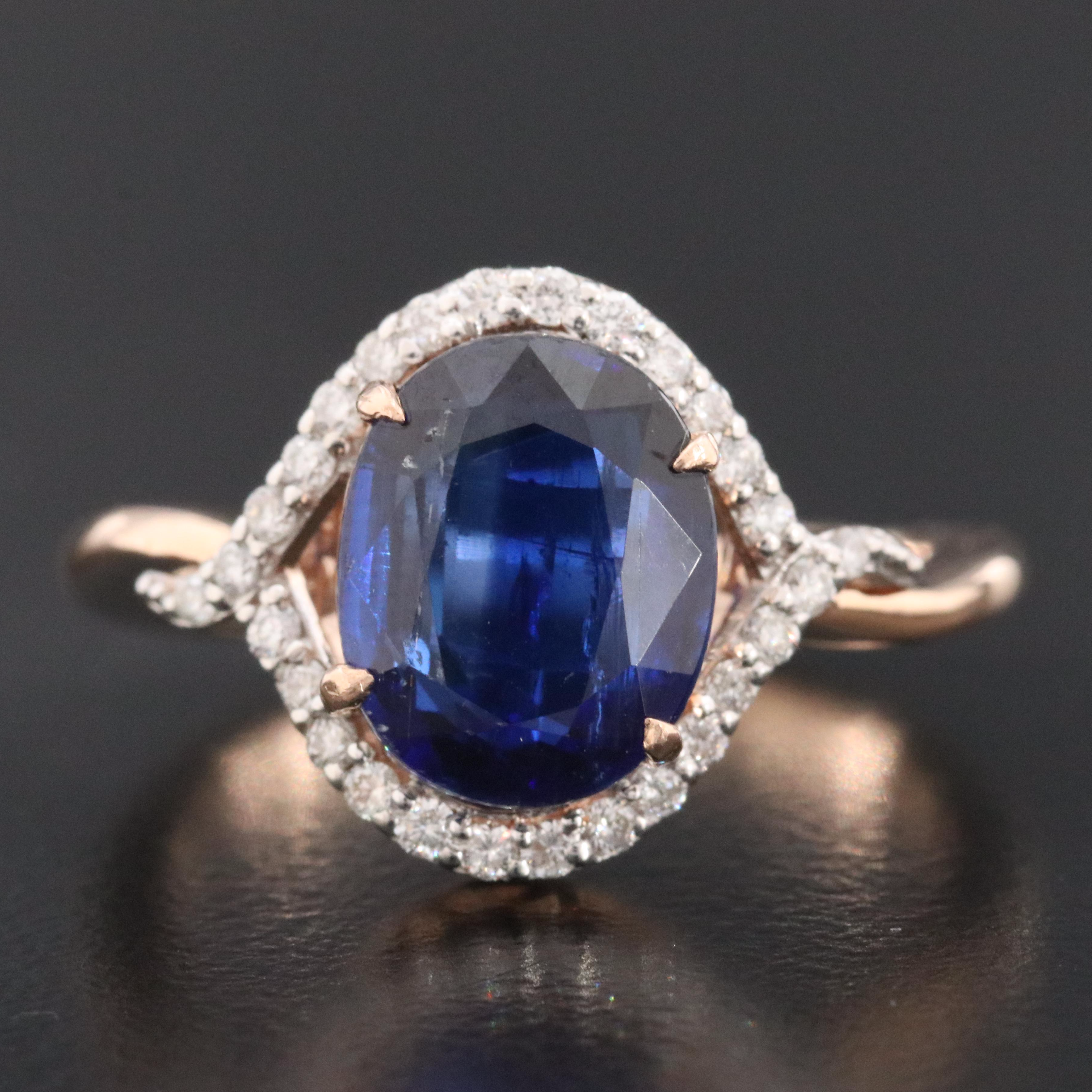 14K Rose Gold Kyanite and Diamond Ring