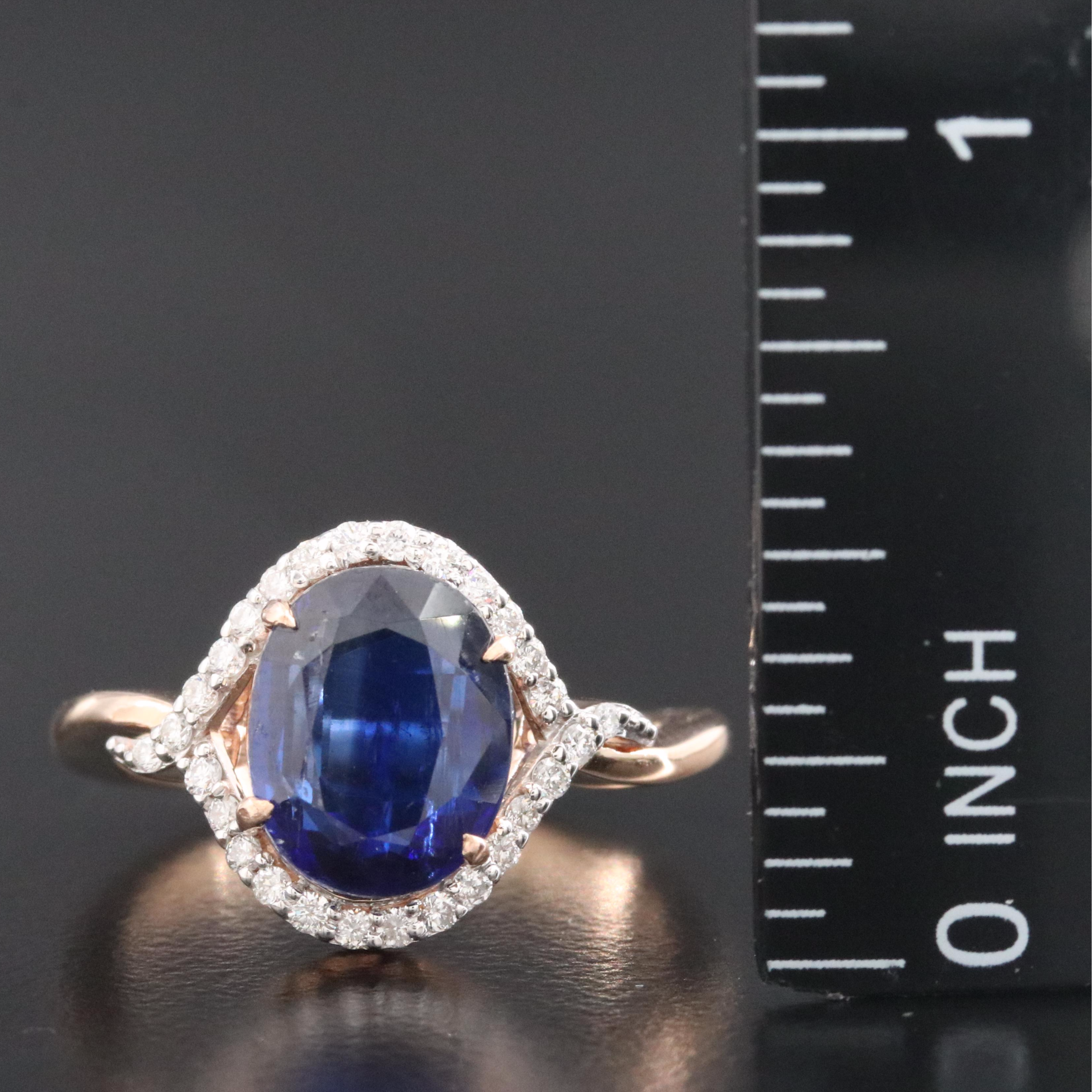 14K Rose Gold Kyanite and Diamond Ring