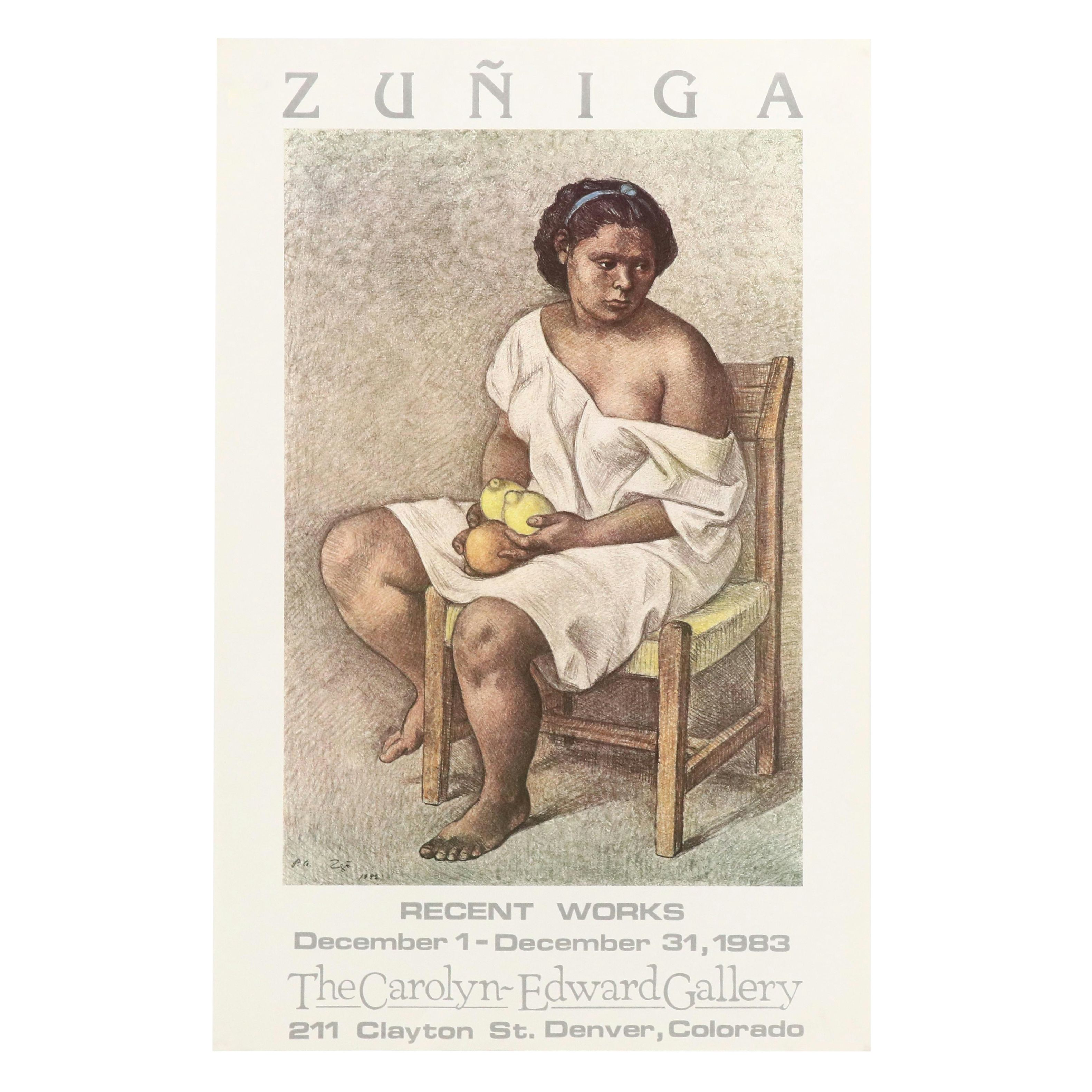 Francisco Zuñiga Offset Lithograph Exhibition Poster "Recent Works," 1983