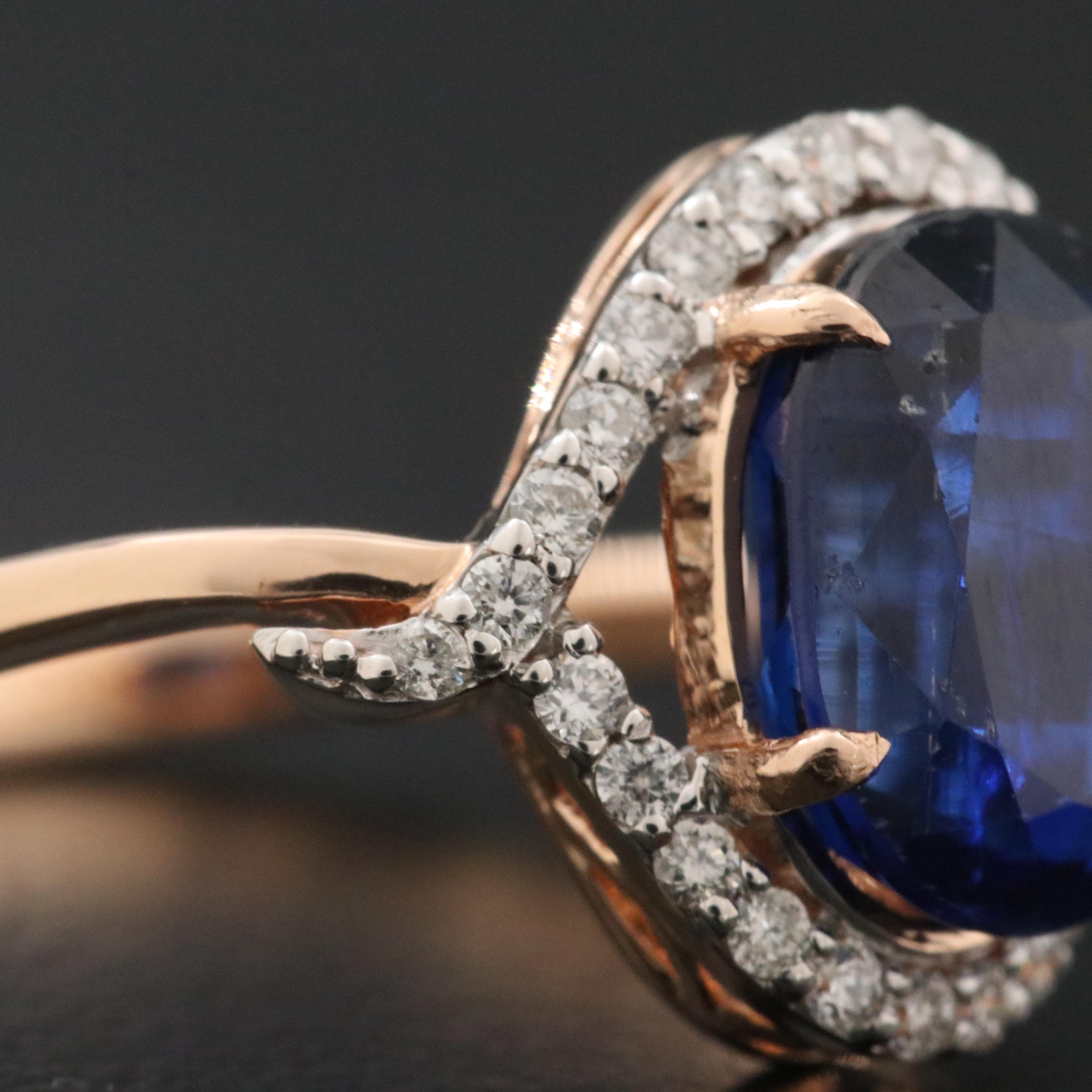 14K Rose Gold Kyanite and Diamond Ring