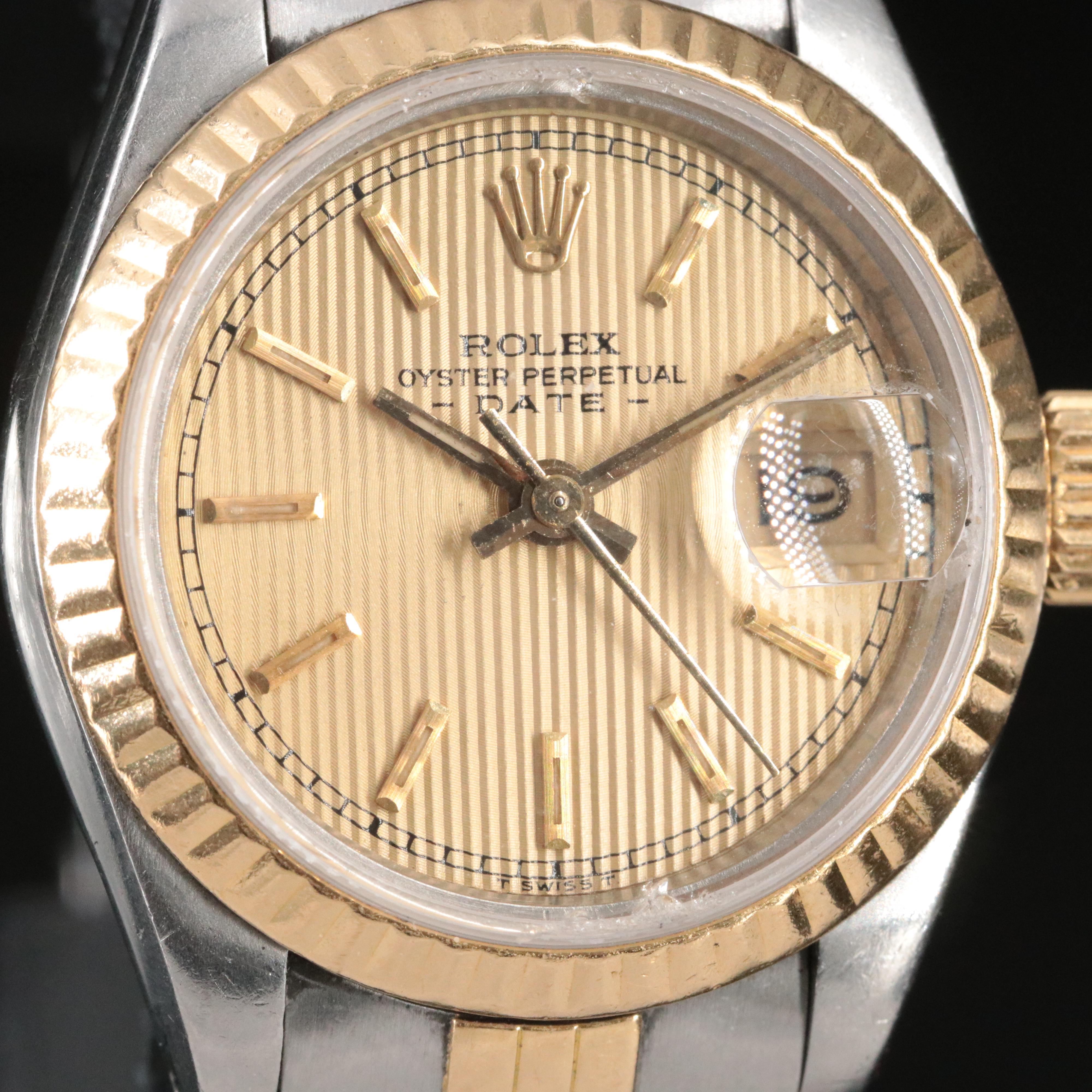 1983 Rolex Tapestry Dial Two Tone Oyster Perpetual Date Watch