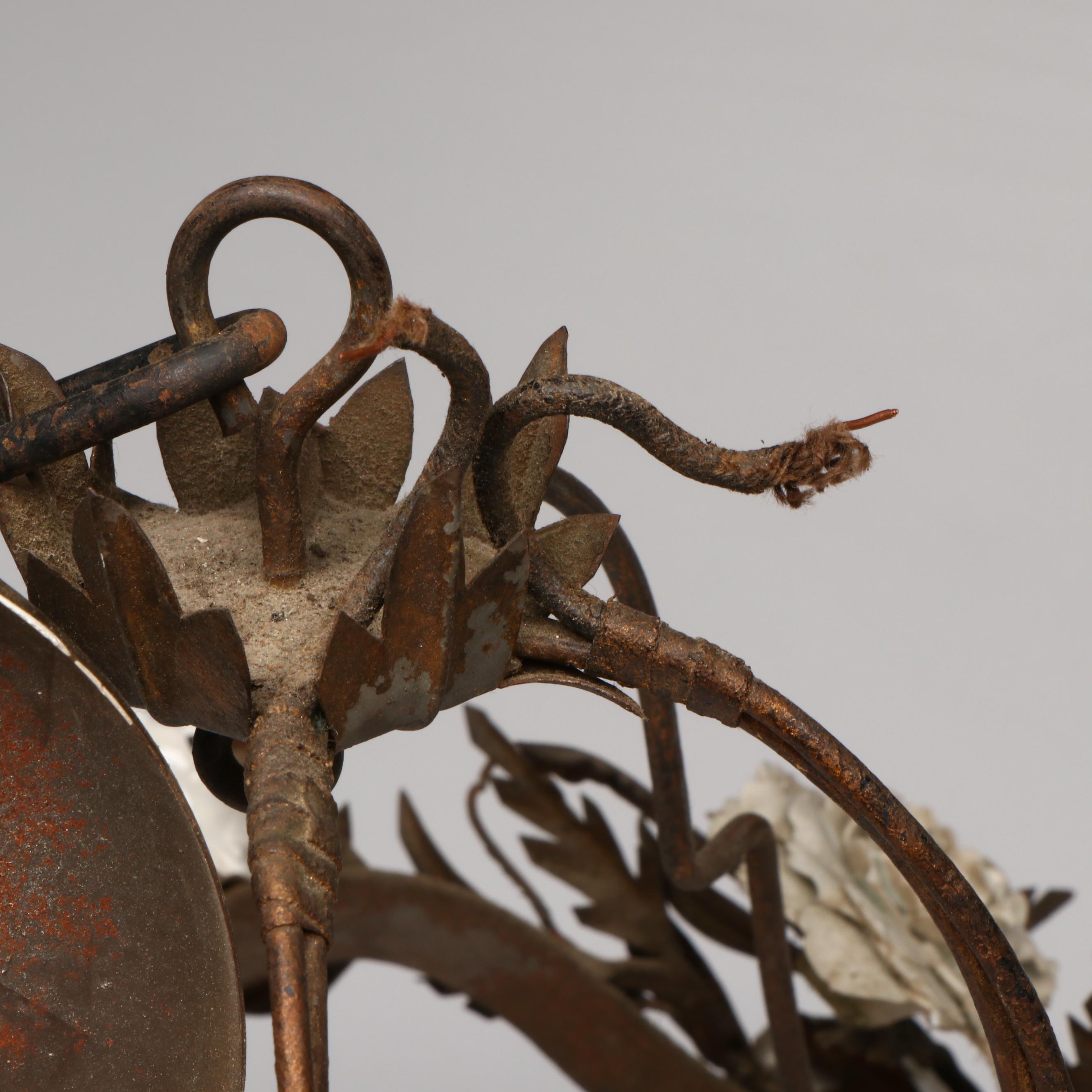 Italianate Porcelain Flowers and Part Gilt Metal Cage Pendant Light