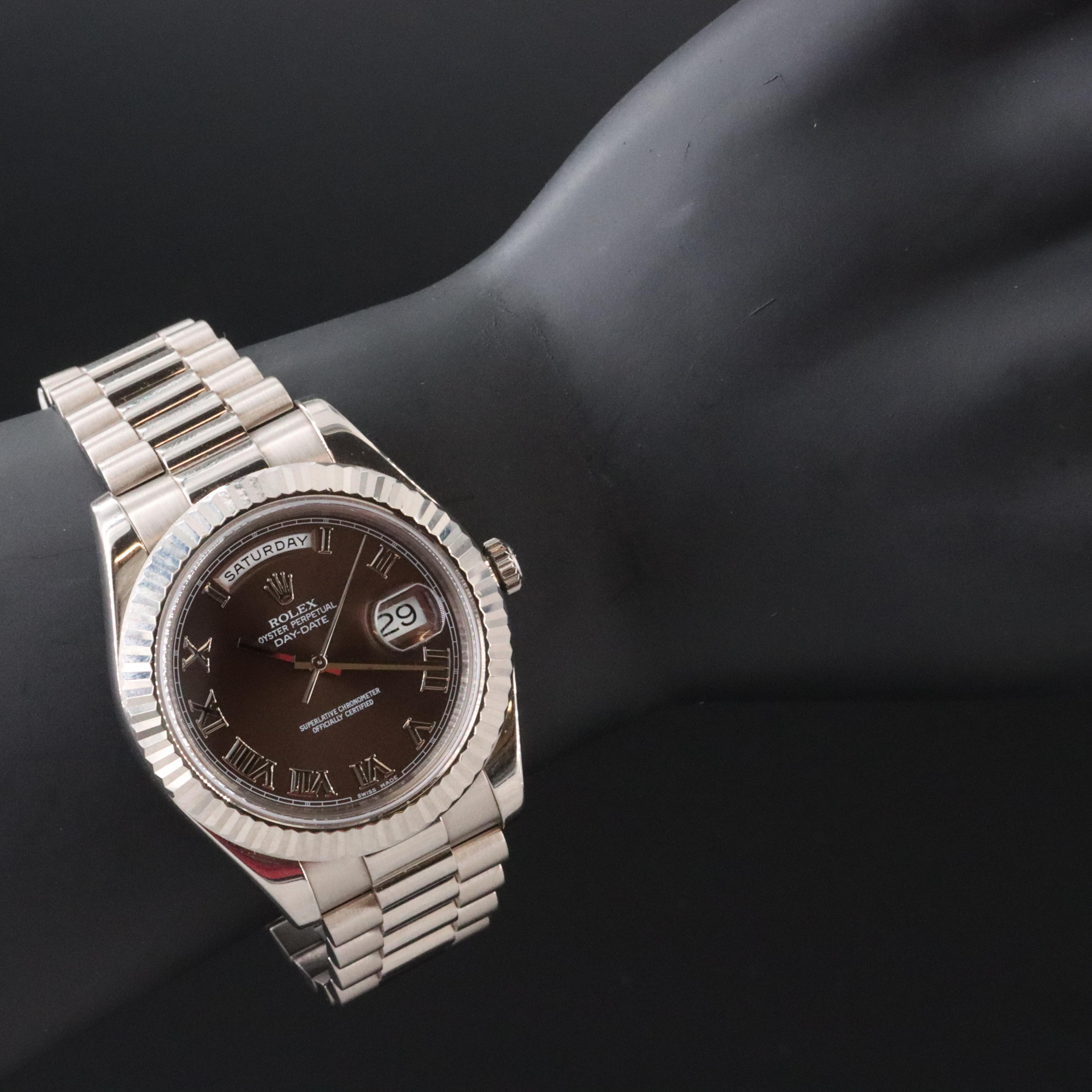 Rolex Day-Date II 218239 Chocolate 41mm 18K White Gold Automatic Watch