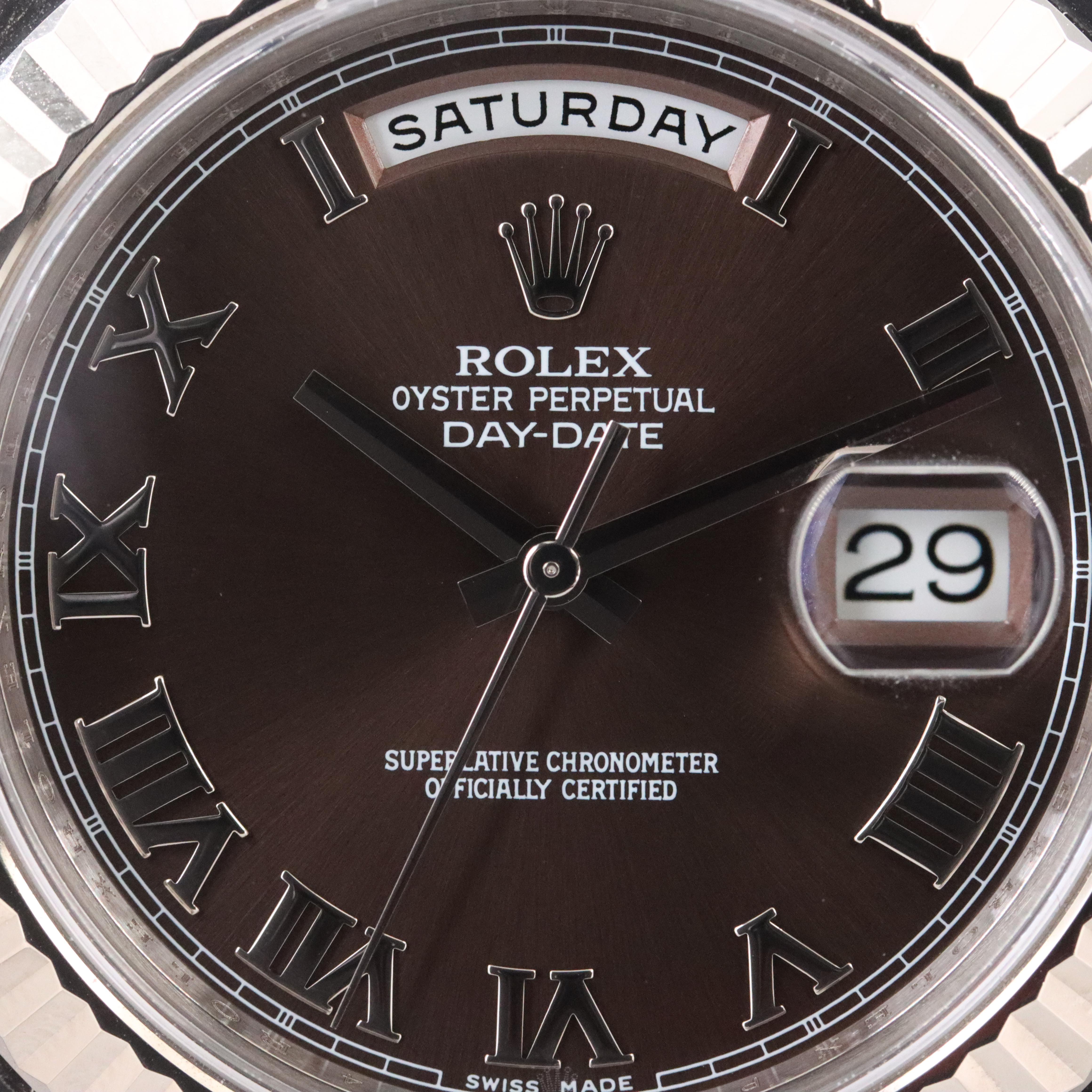 Rolex Day-Date II 218239 Chocolate 41mm 18K White Gold Automatic Watch