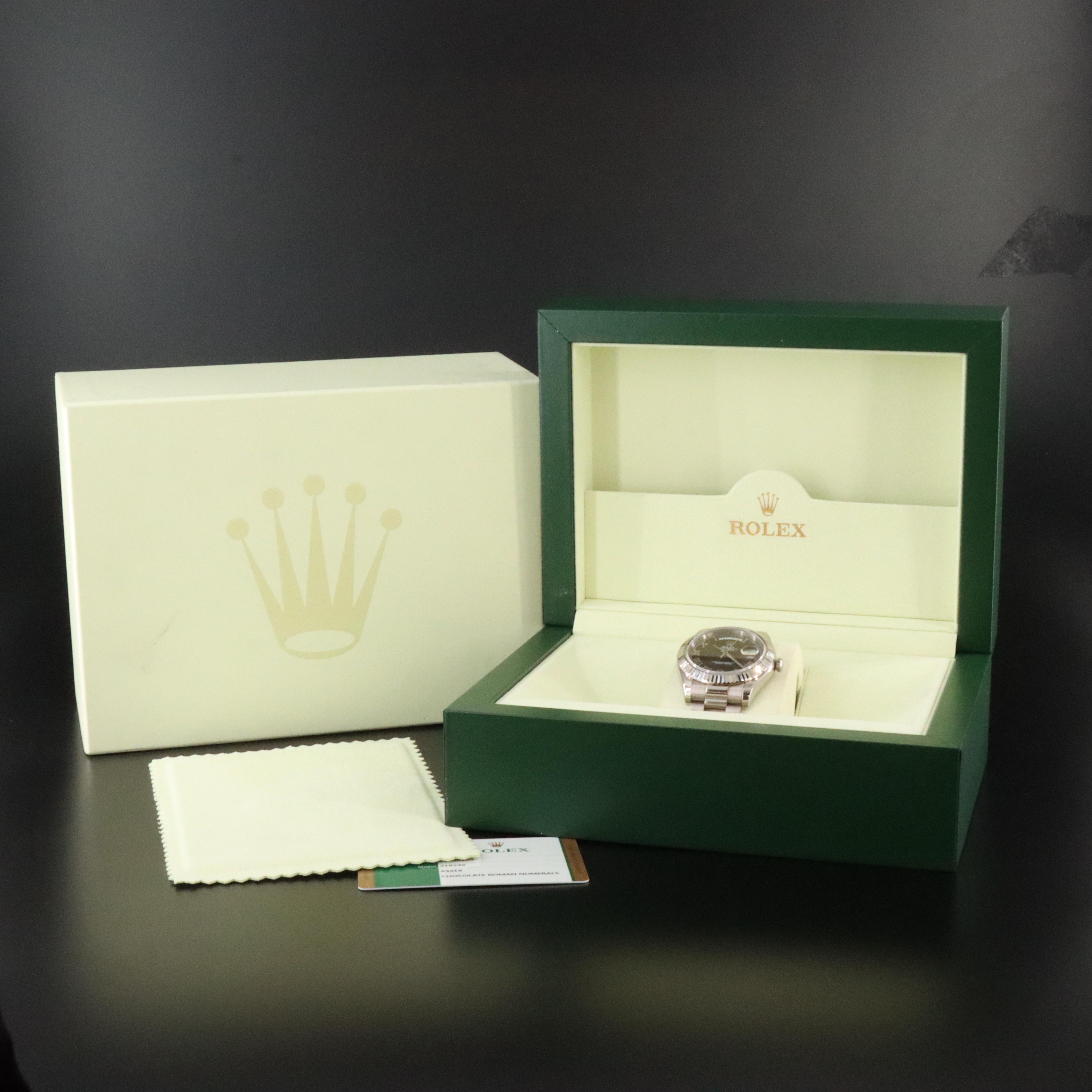 Rolex Day-Date II 218239 Chocolate 41mm 18K White Gold Automatic Watch