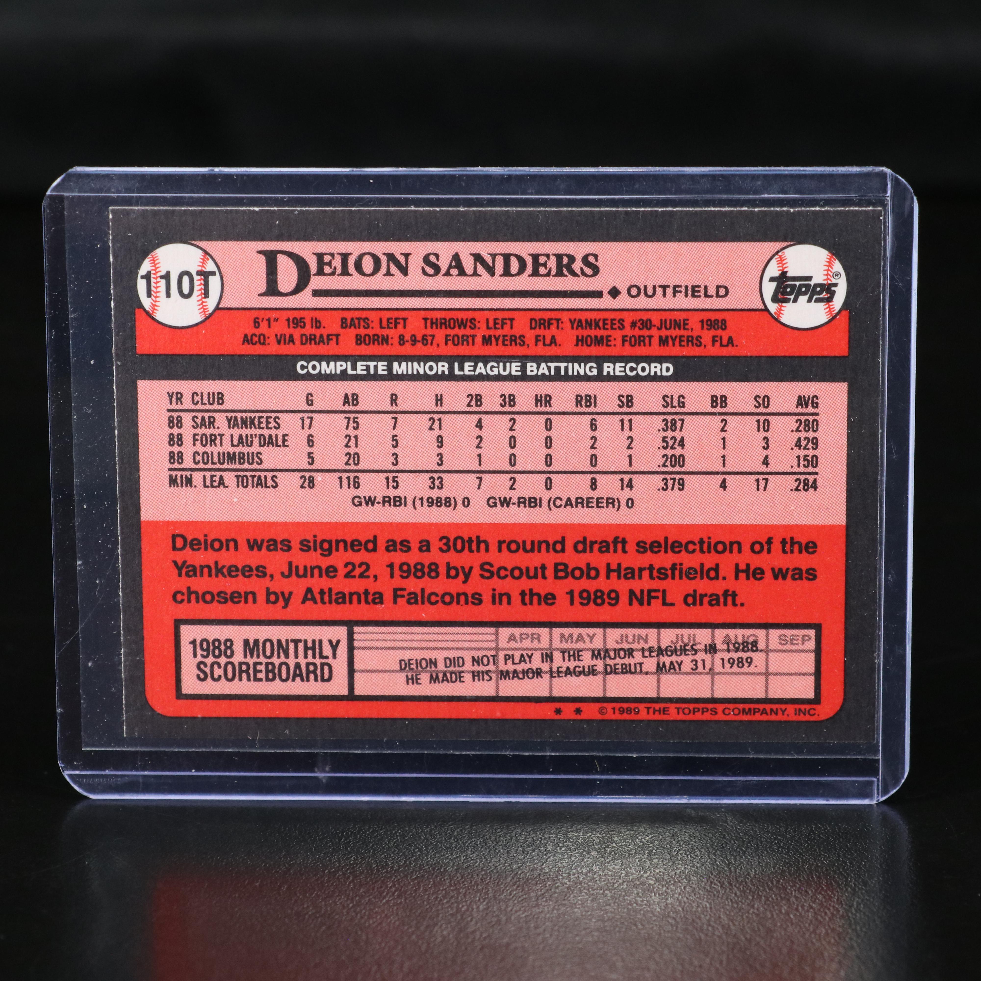1989 Topps Traded Deion Sanders New York Yankees Rookie Baseball Card