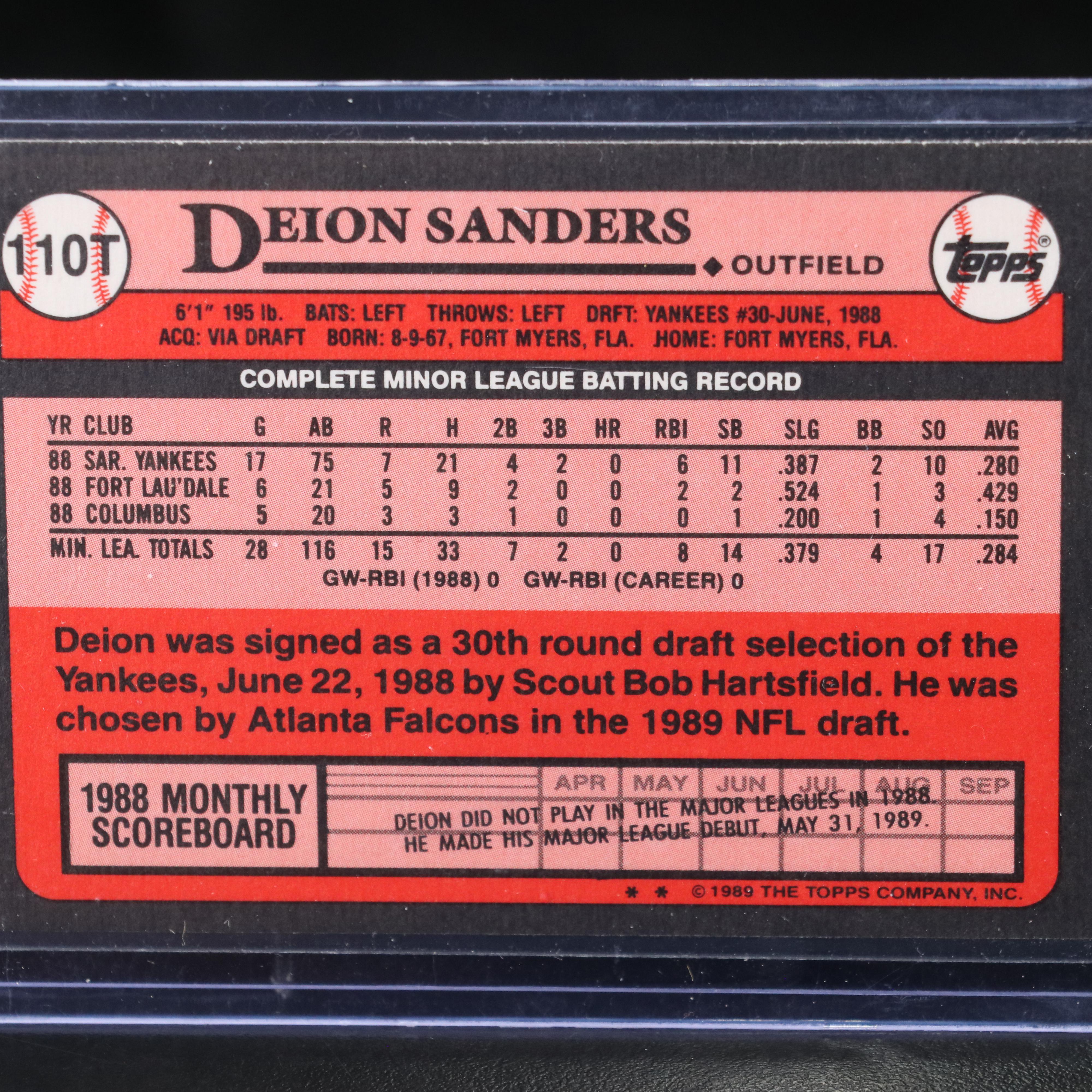 1989 Topps Traded Deion Sanders New York Yankees Rookie Baseball Card