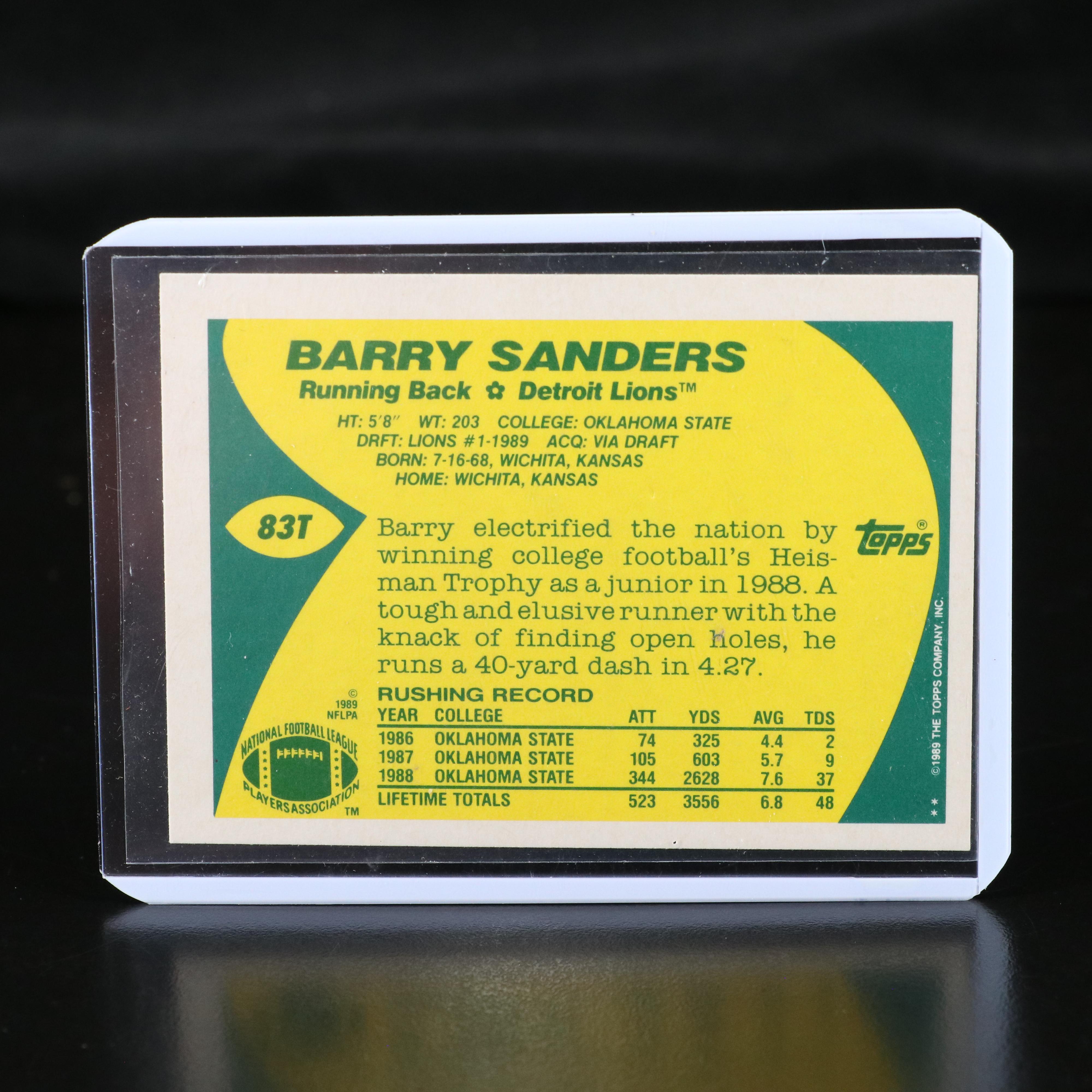 1989 Topps Traded Barry Sanders Detroit Lions Rookie Football Card