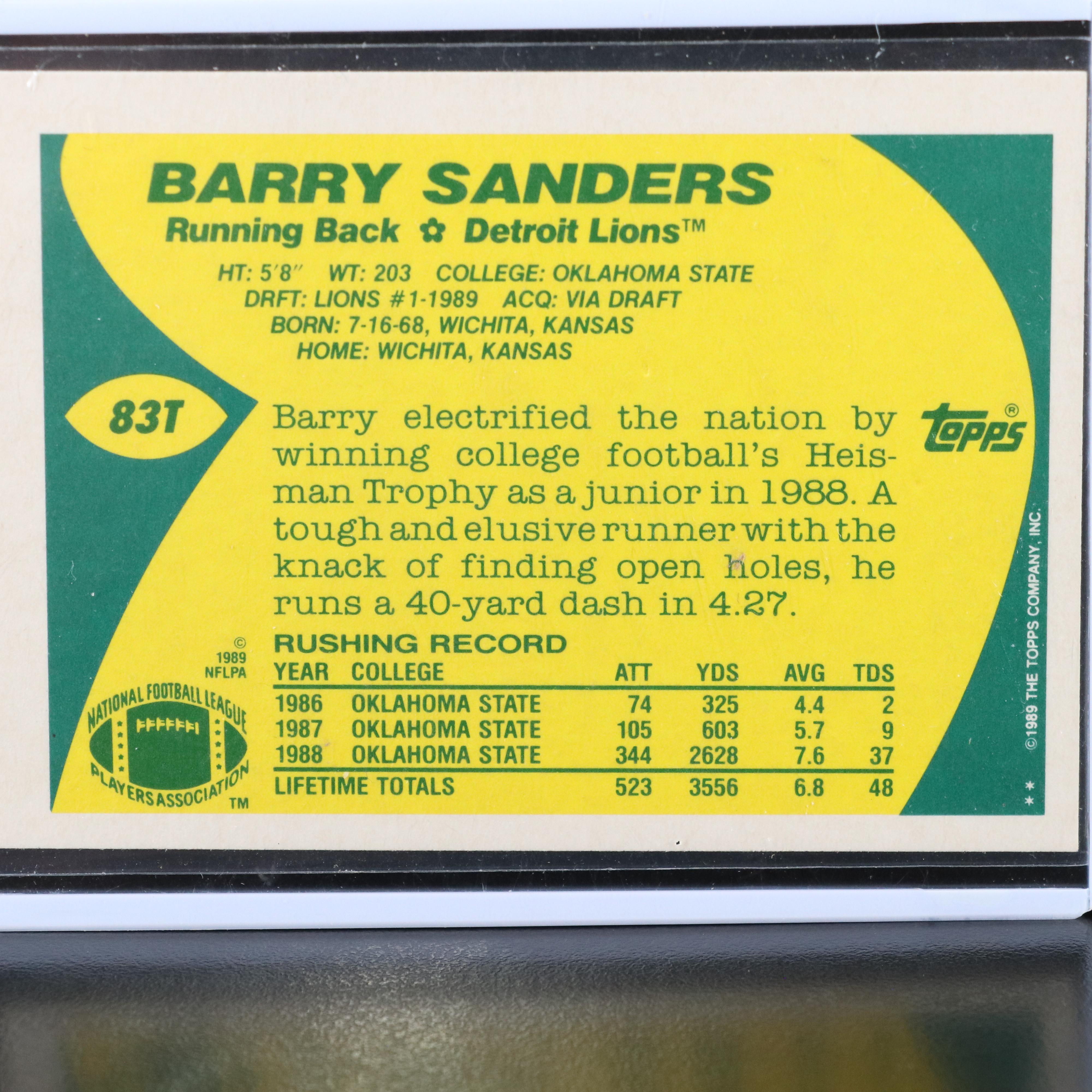 1989 Topps Traded Barry Sanders Detroit Lions Rookie Football Card