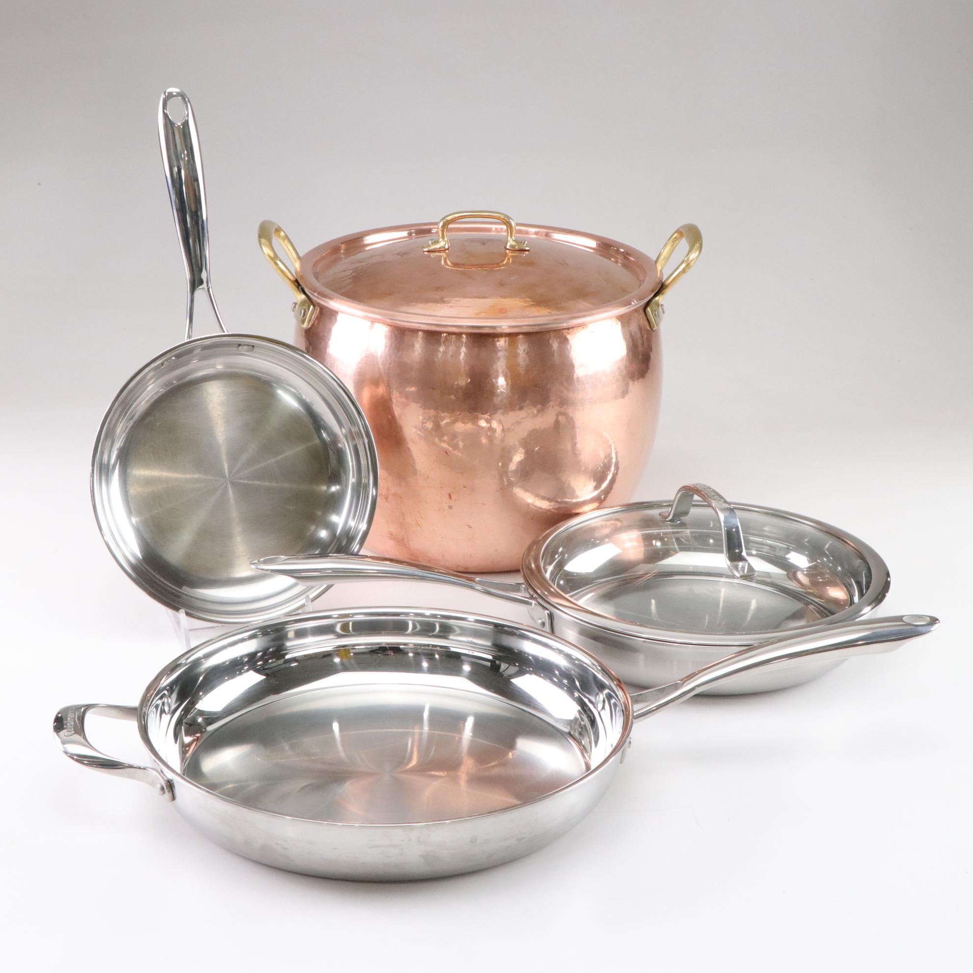 Ruffoni Italian Hammered Copper Stockpot and Cuisinart Stainless Steel Skillets