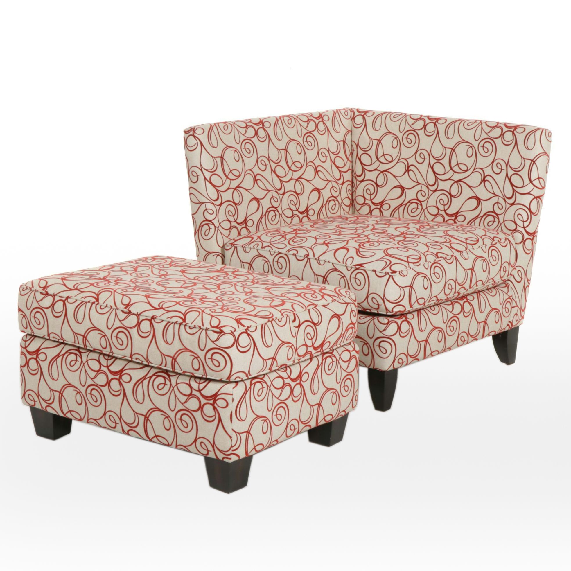Klaussner Upholstered Corner Chair and Ottoman