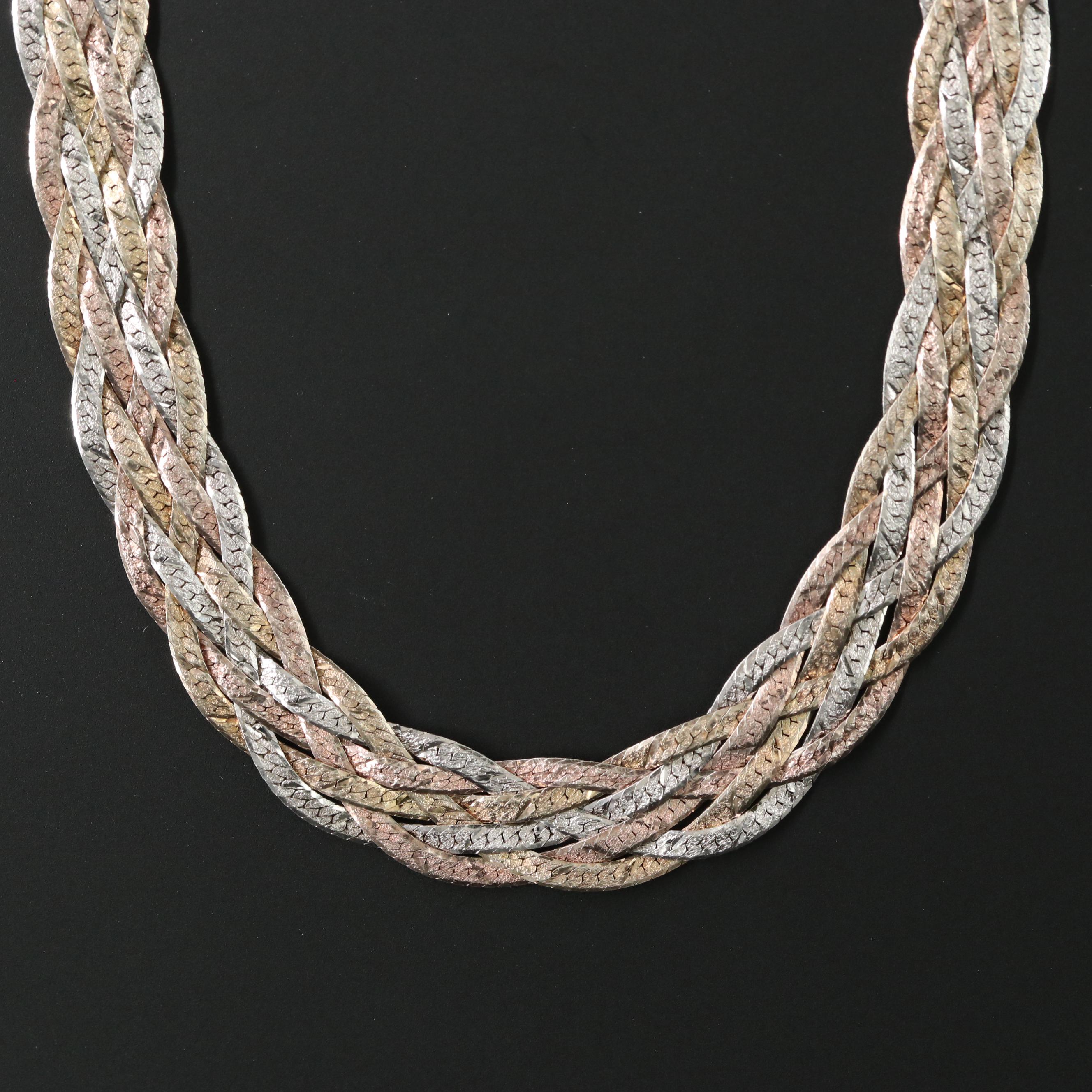 Sterling Tri-Color Braided Herringbone Chain Necklace