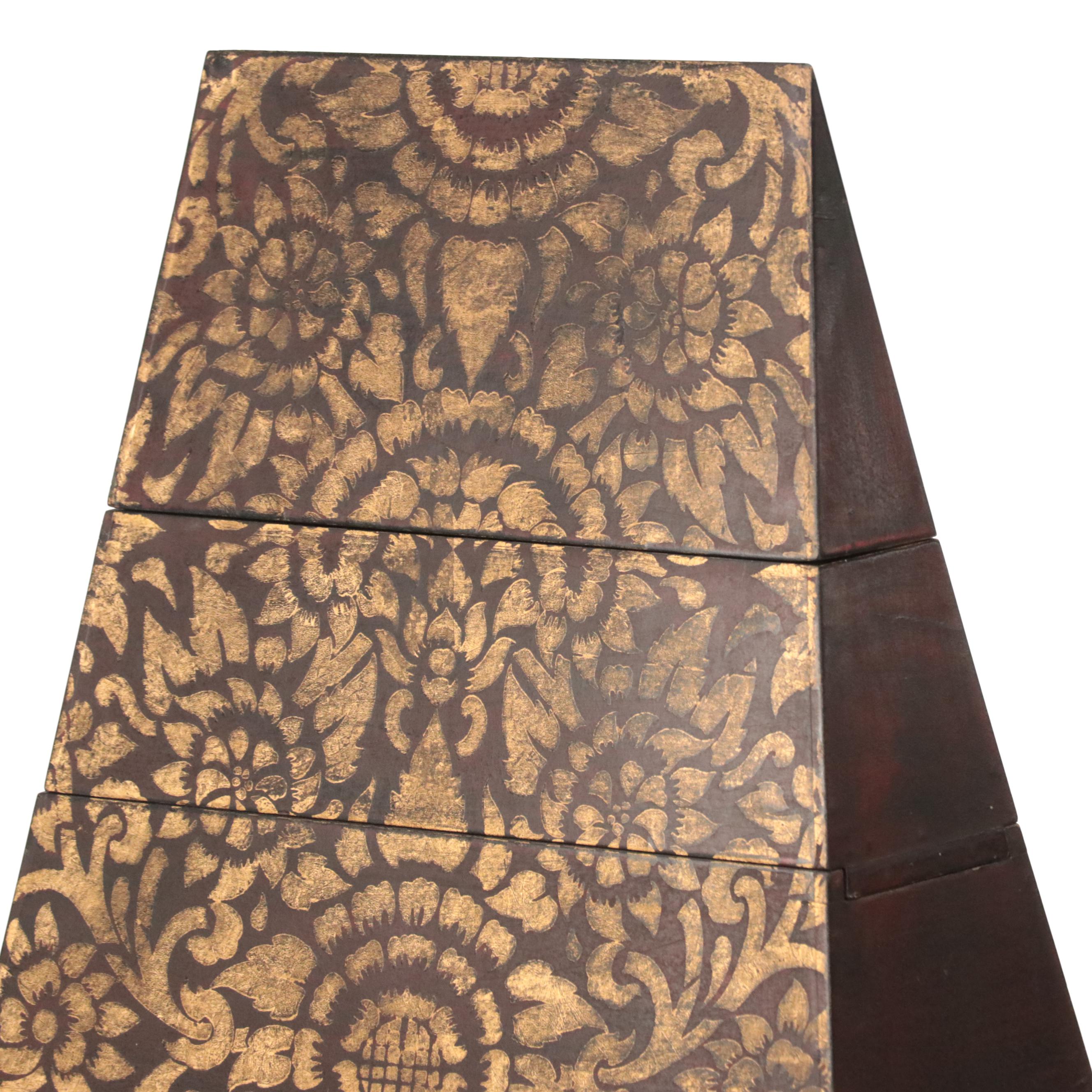 Southeast Asian Style Wooden Triangular Box with Stand and Chopsticks