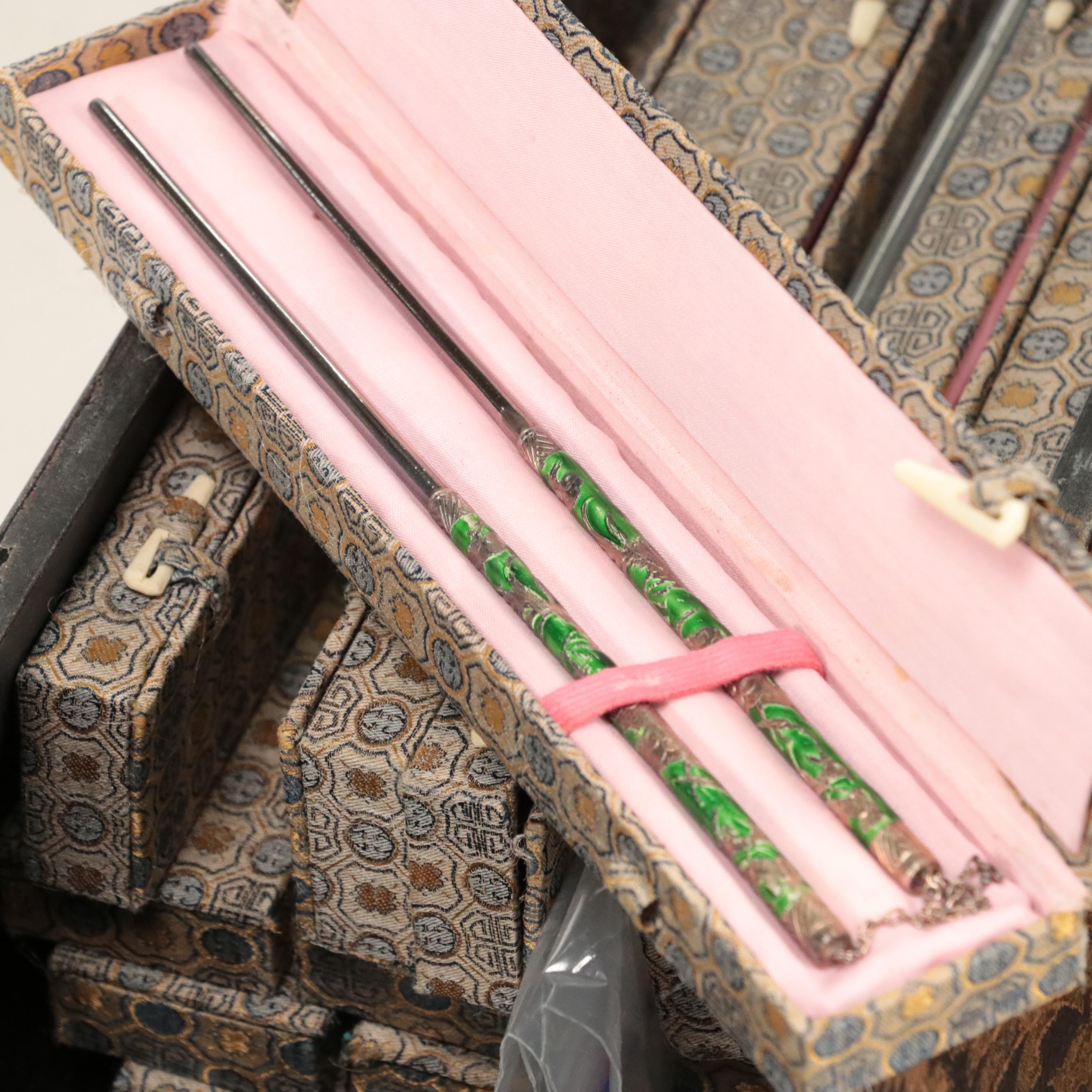 Southeast Asian Style Wooden Triangular Box with Stand and Chopsticks