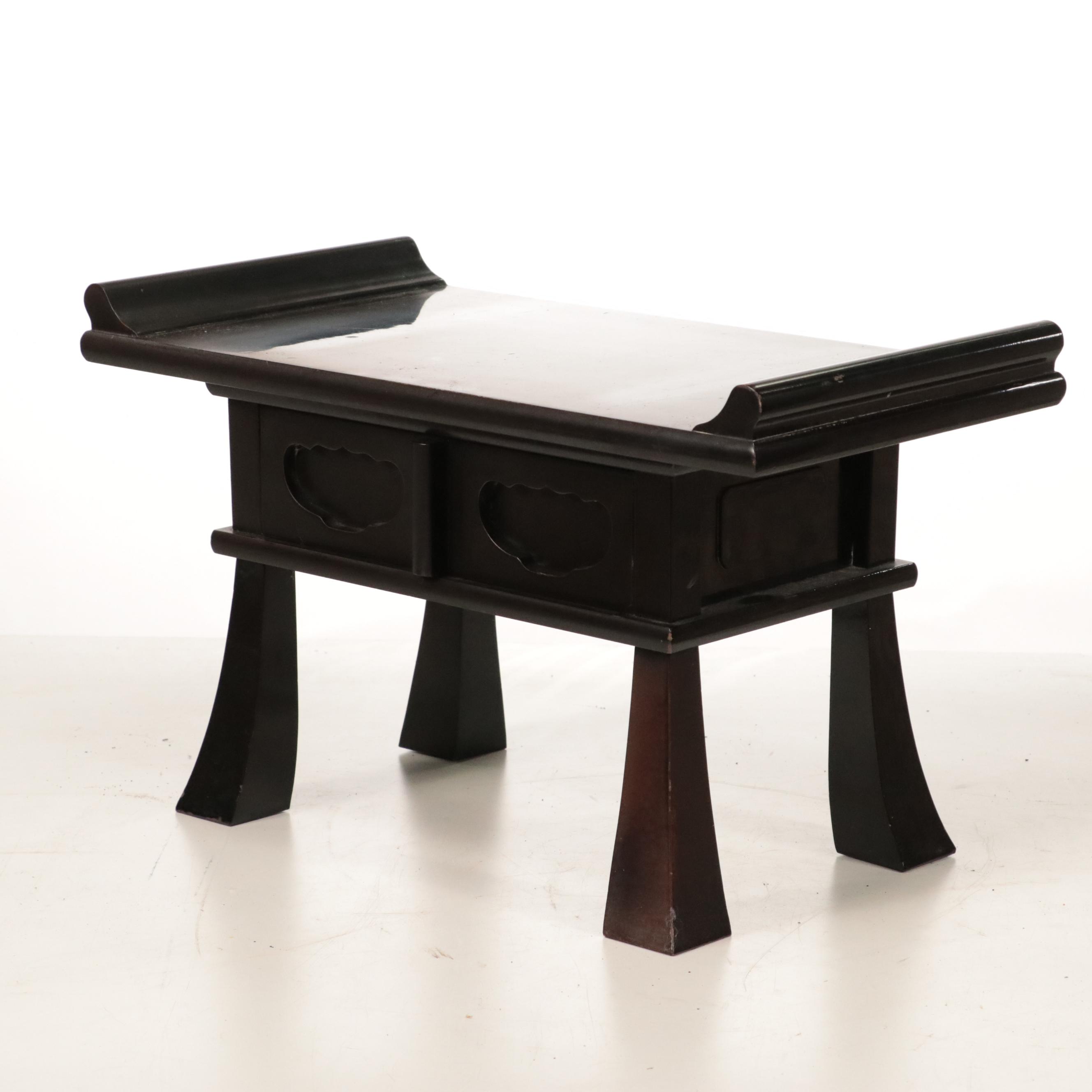 Southeast Asian Style Wooden Triangular Box with Stand and Chopsticks