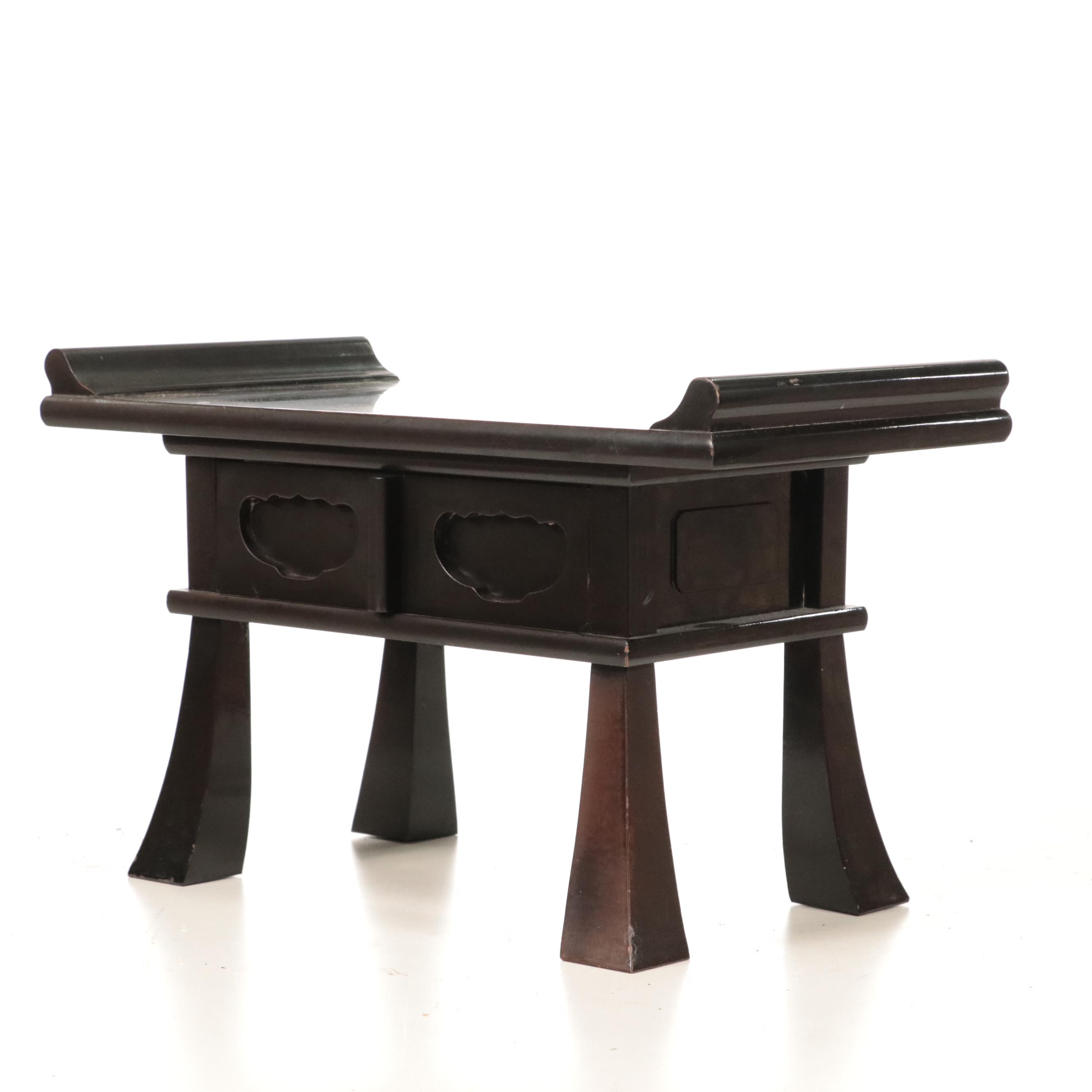 Southeast Asian Style Wooden Triangular Box with Stand and Chopsticks