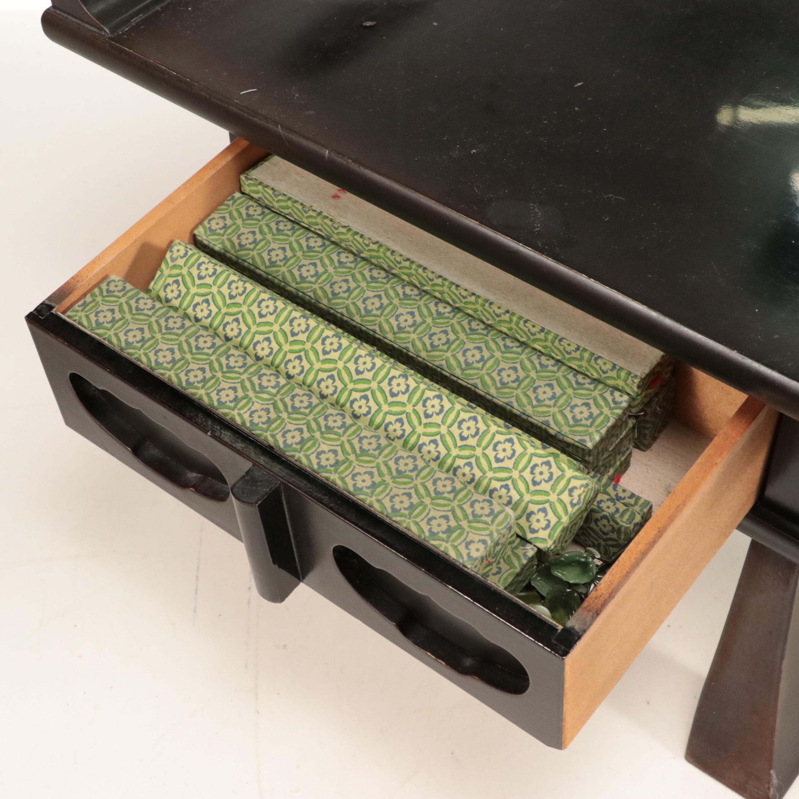 Southeast Asian Style Wooden Triangular Box with Stand and Chopsticks