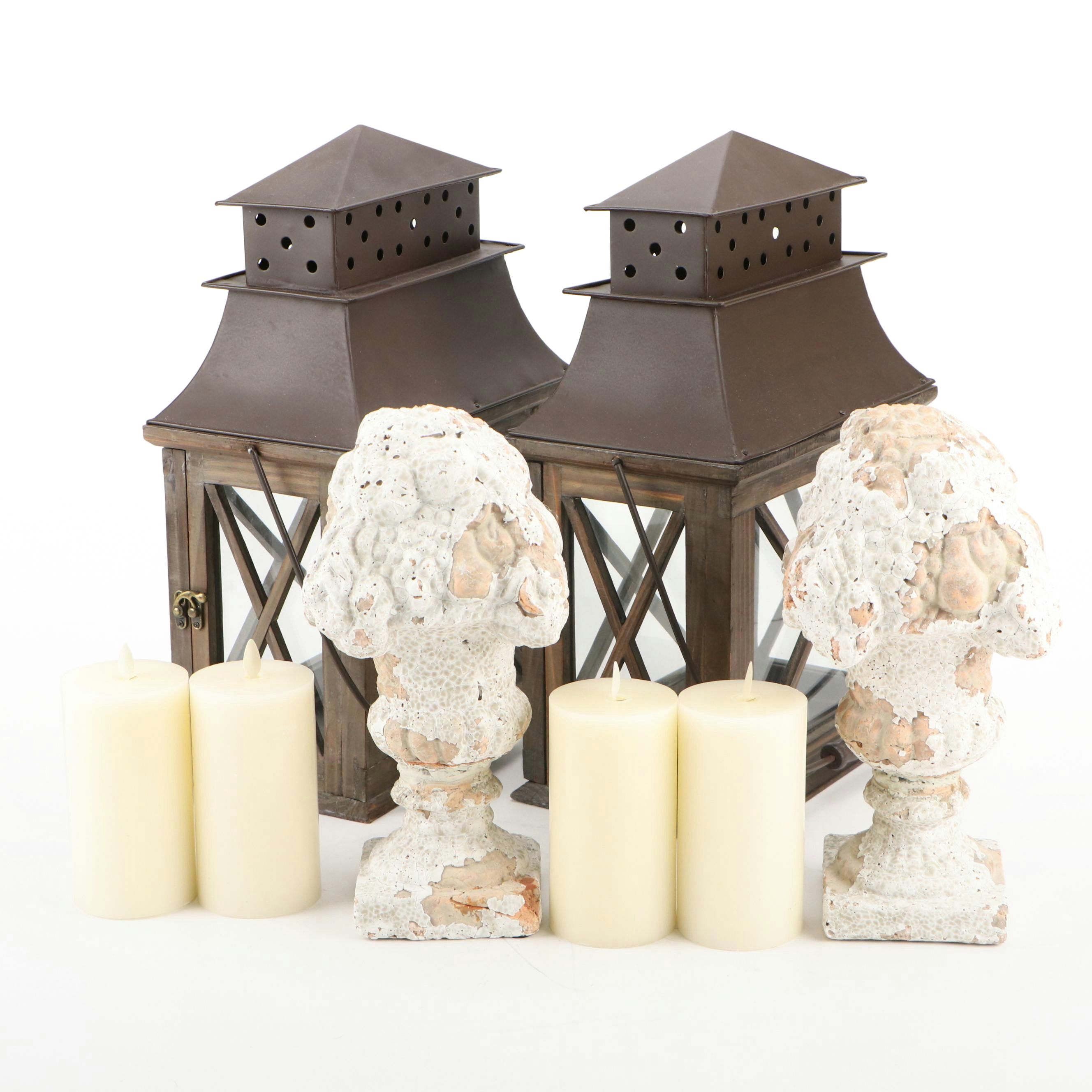Luminara Battery-Operated Pillar Candles with Lanterns and Terracotta Topiaries