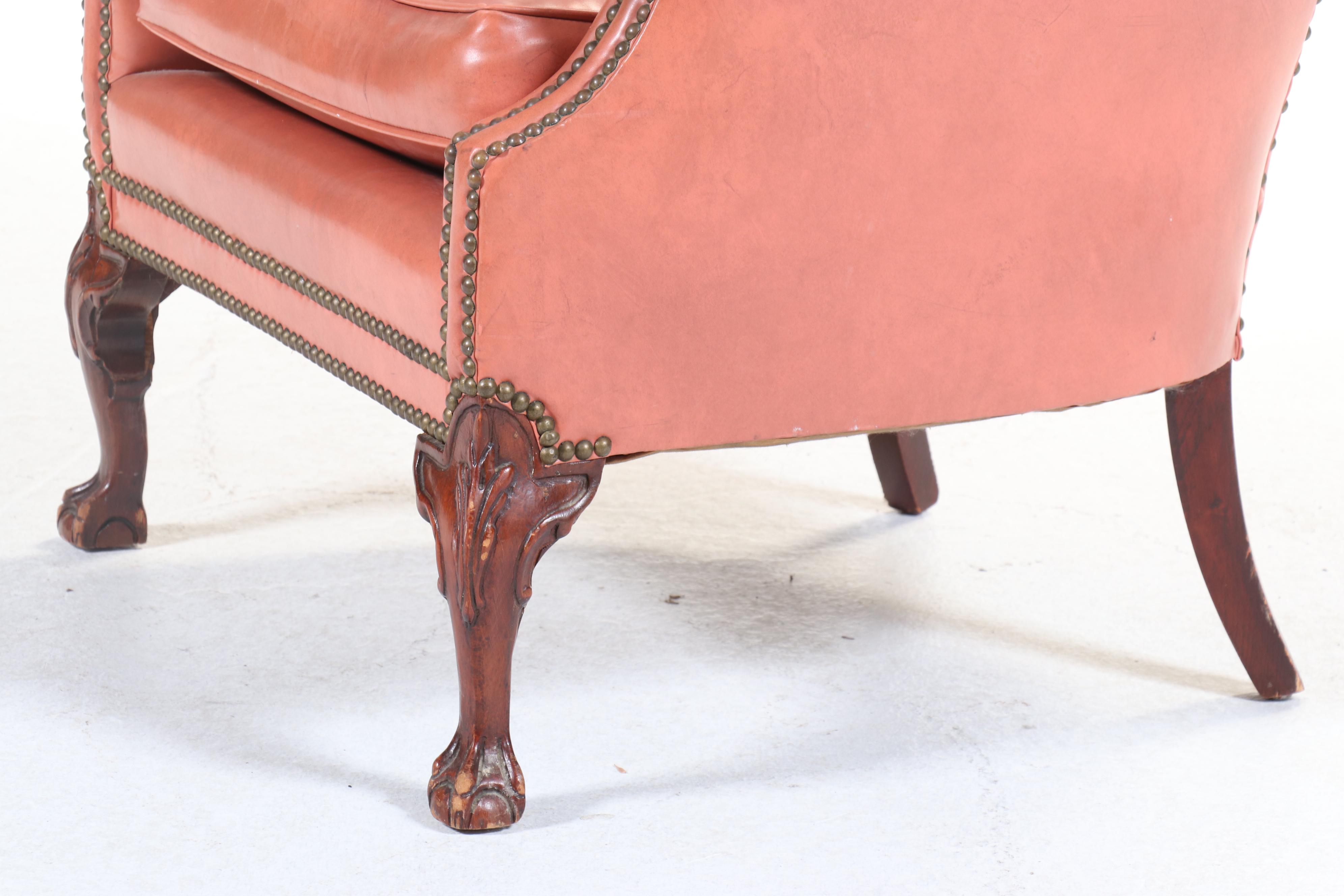 Art Deco Style Coral Vinyl Channel Back Armchair