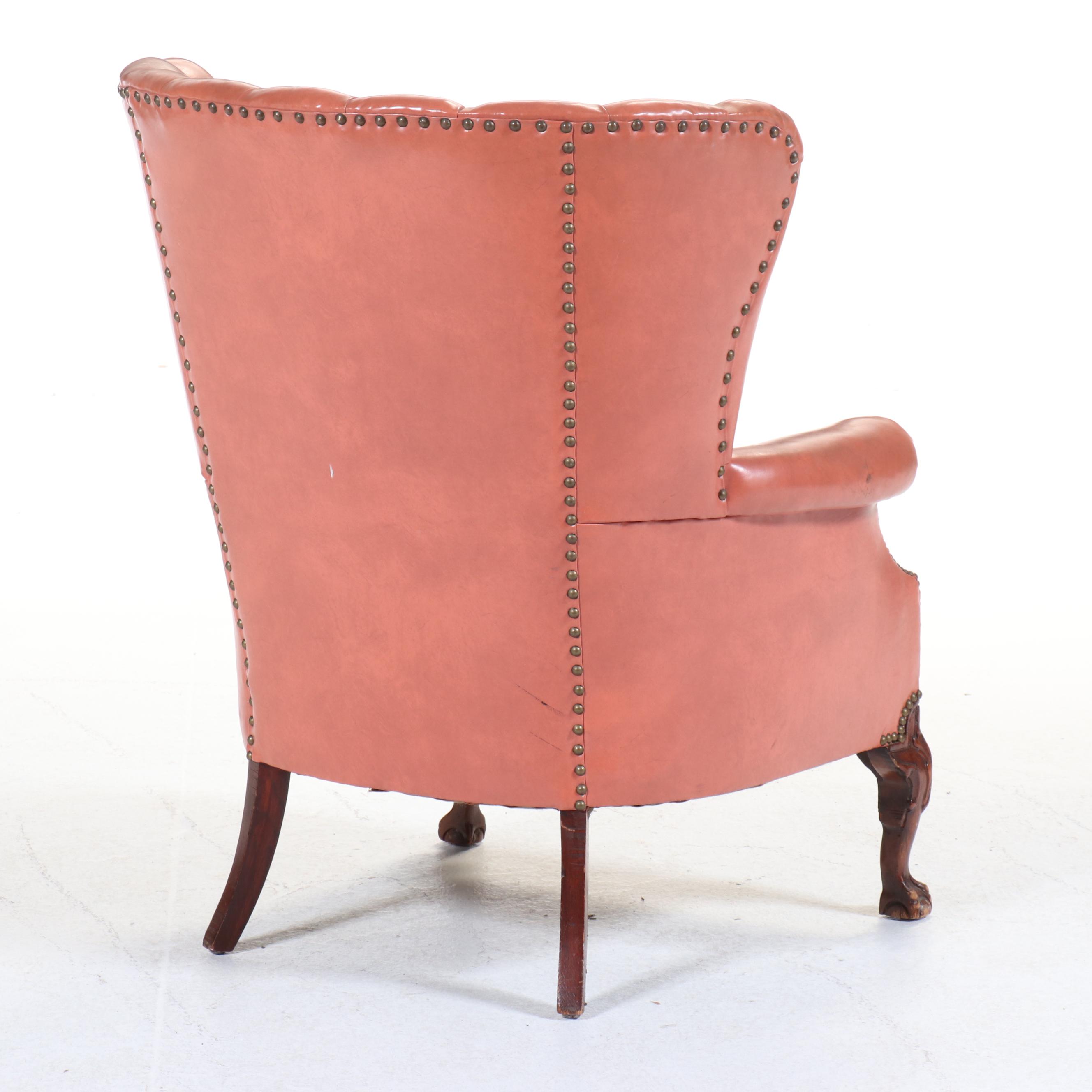 Art Deco Style Coral Vinyl Channel Back Armchair