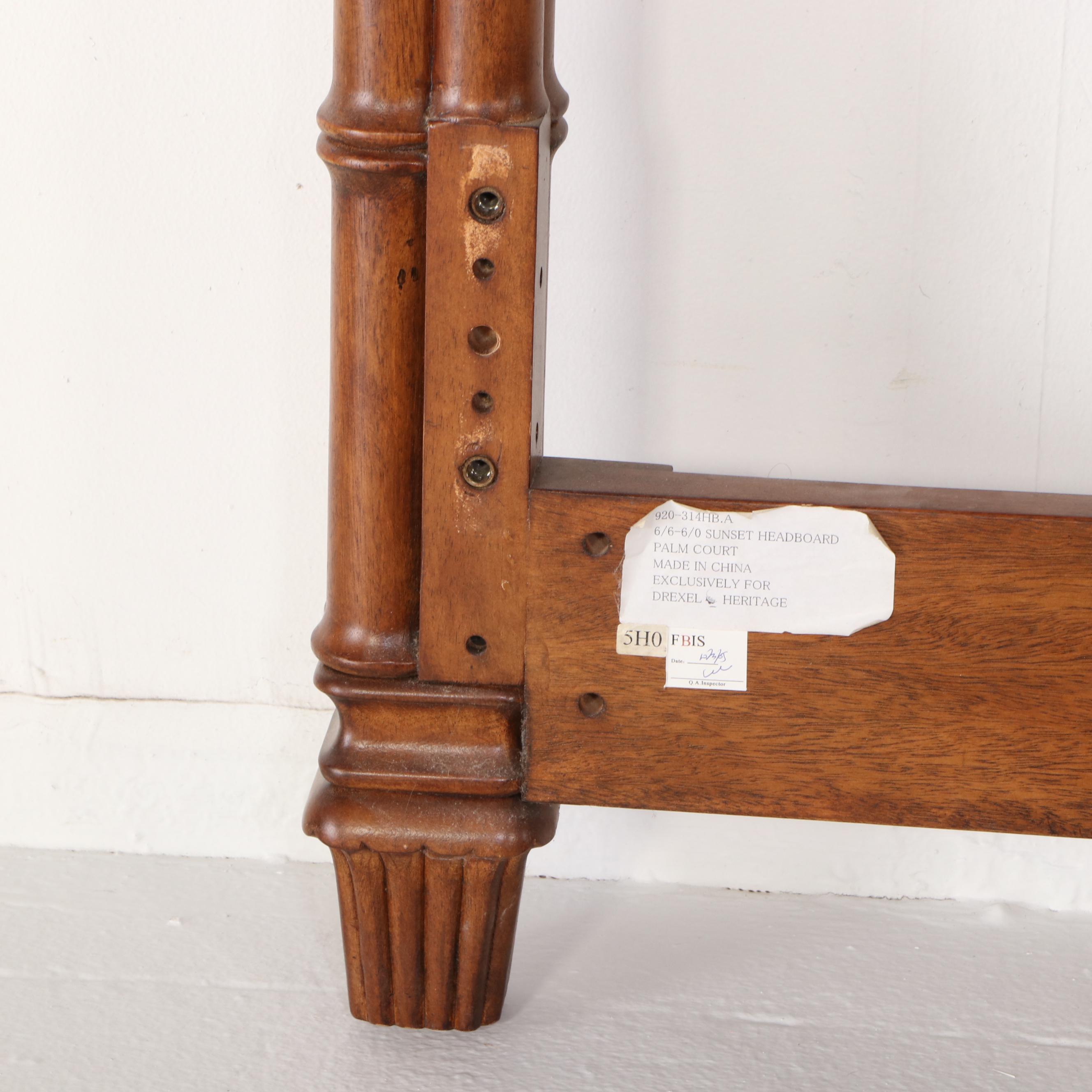 Drexel-Heritage "Palm Court" Upholstered Walnut King-Size Bed Frame