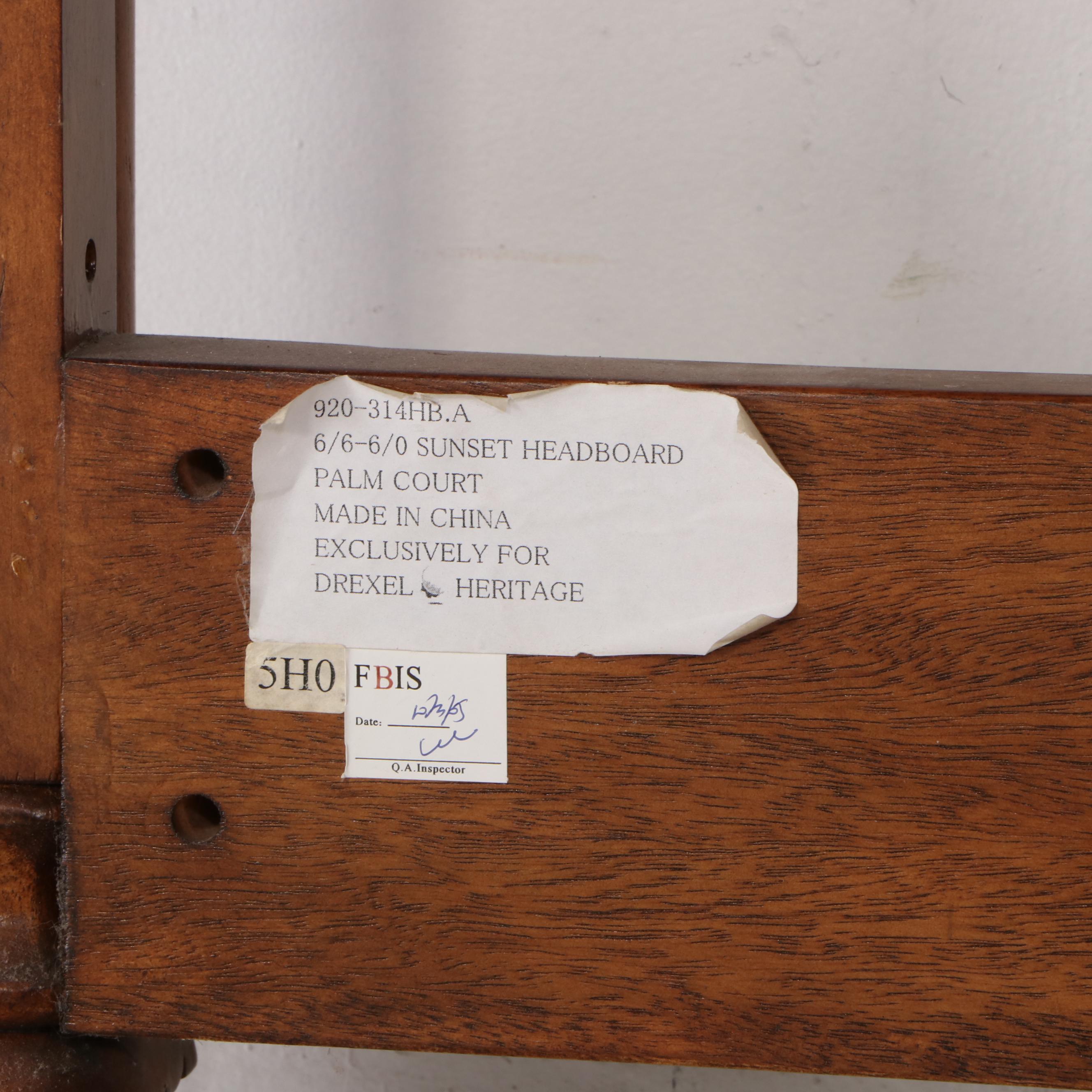 Drexel-Heritage "Palm Court" Upholstered Walnut King-Size Bed Frame