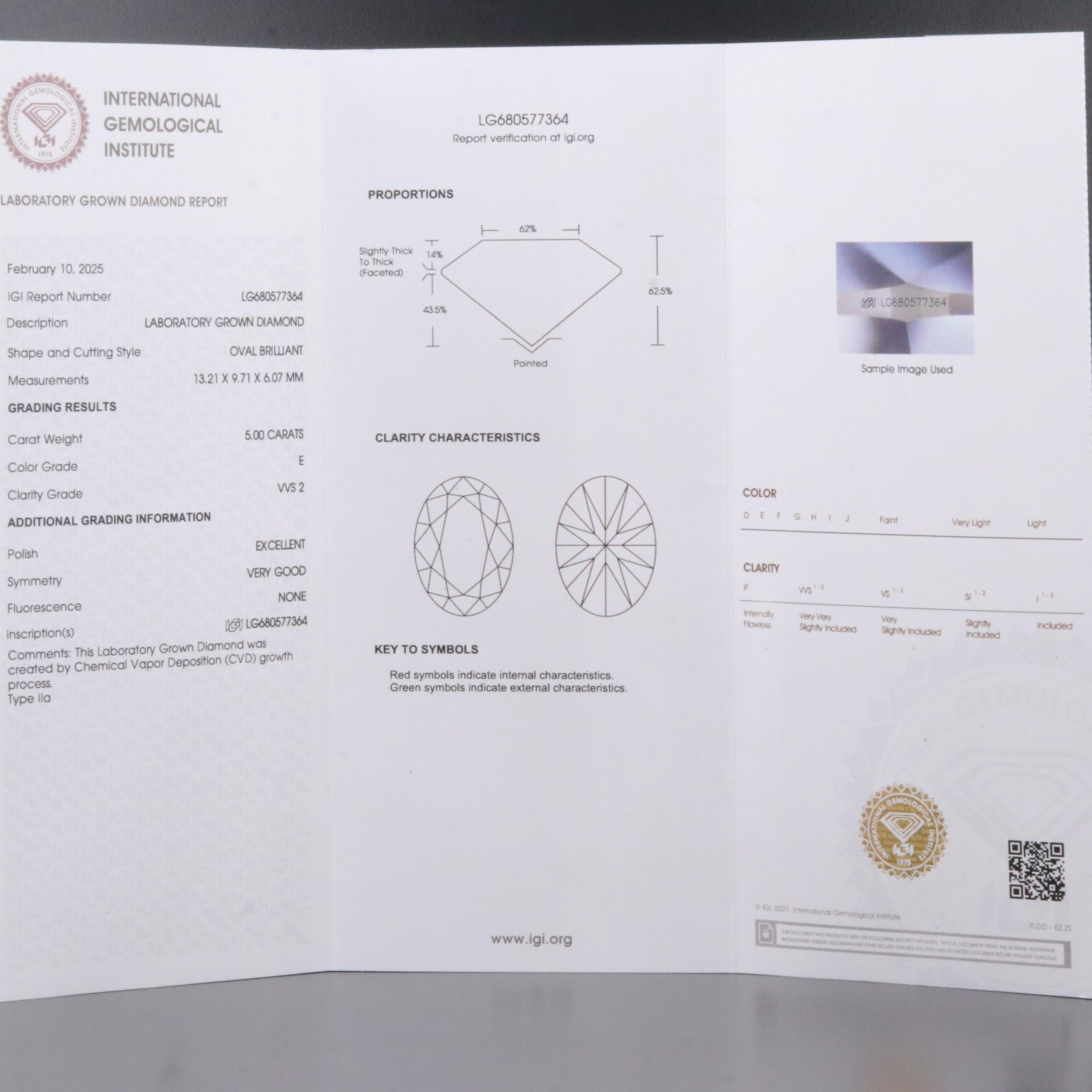 18K 5.00 CT Lab Grown Diamond Solitaire Pendant Necklace with IGI Report