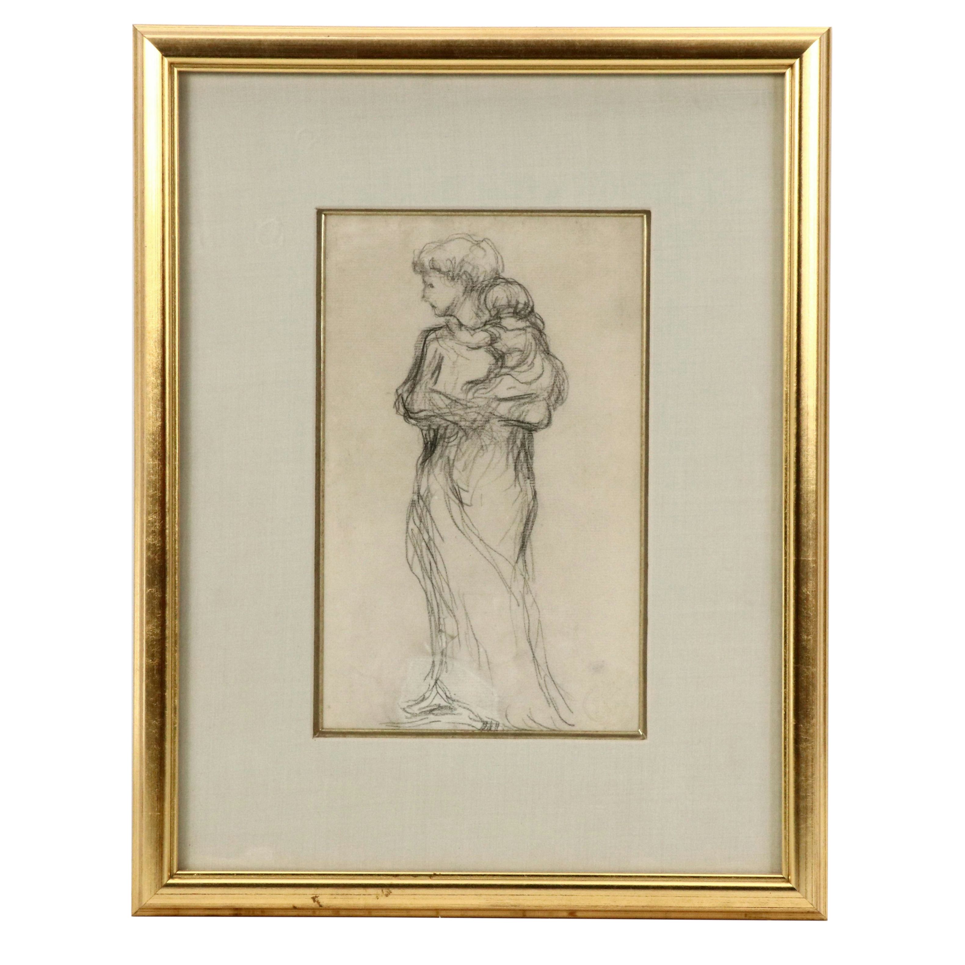 Claude-Émile Schuffenecker Charcoal Study of Woman Holding Child