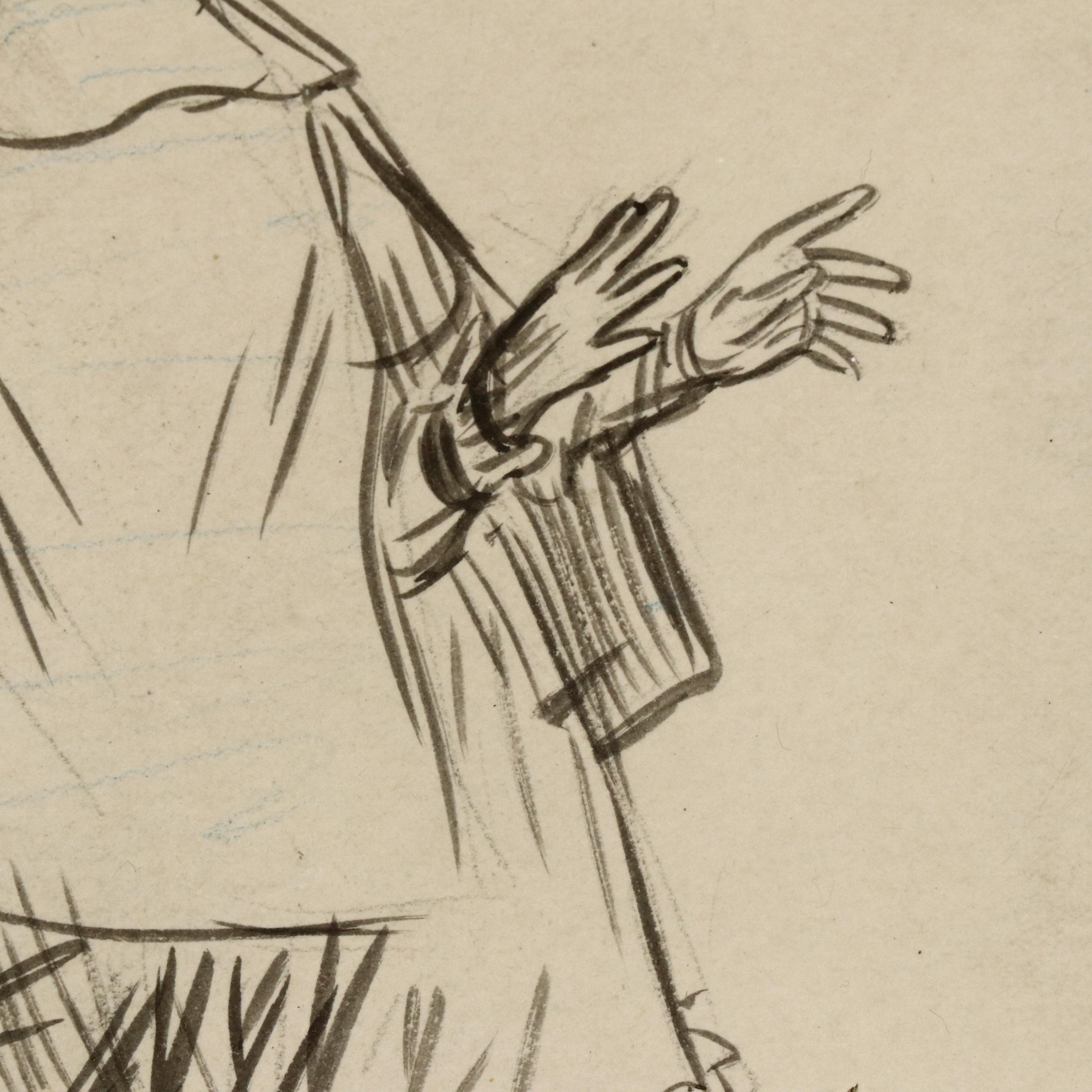 William Glackens Ink Drawing of Woman in Coat and Dress