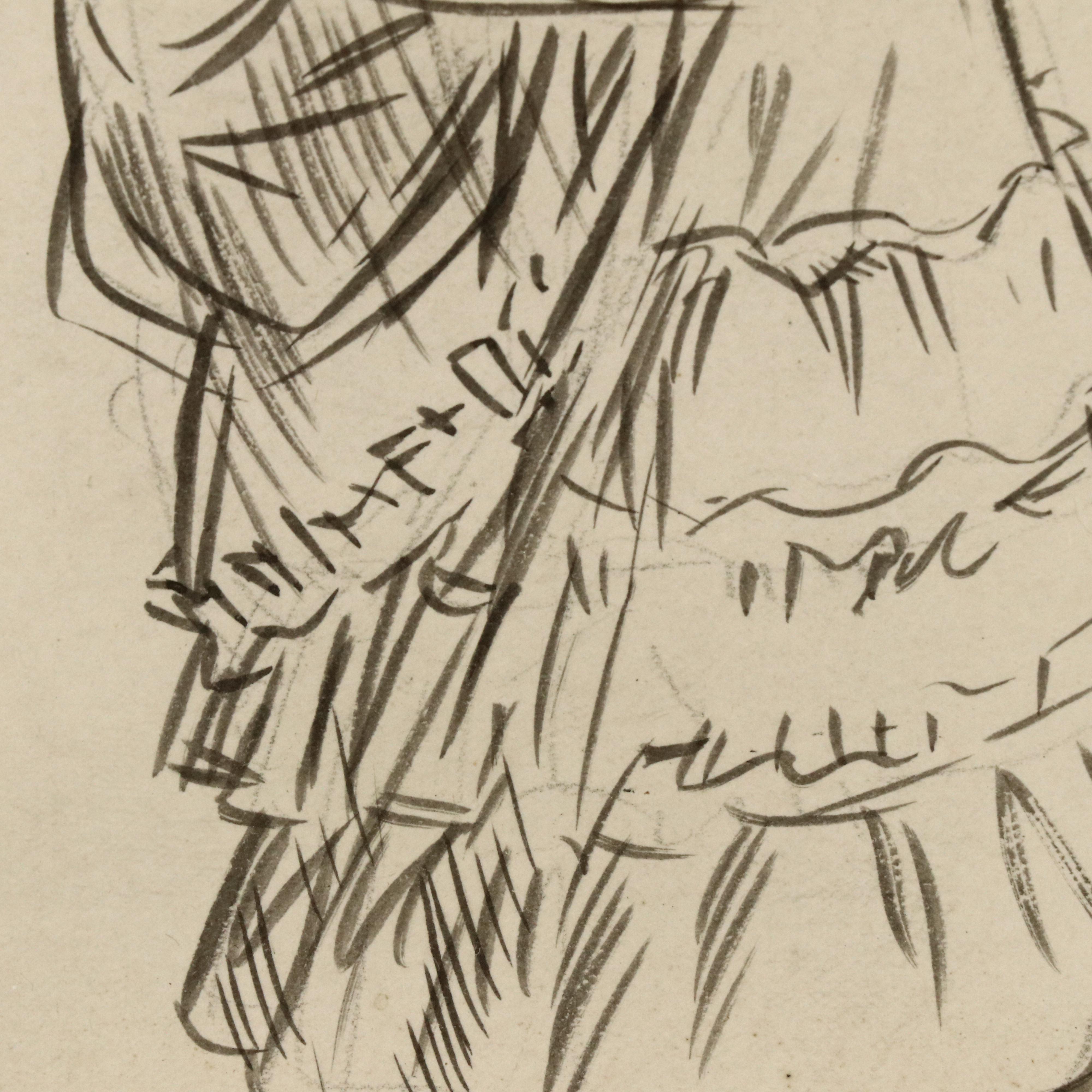 William Glackens Ink Drawing of Woman in Coat and Dress