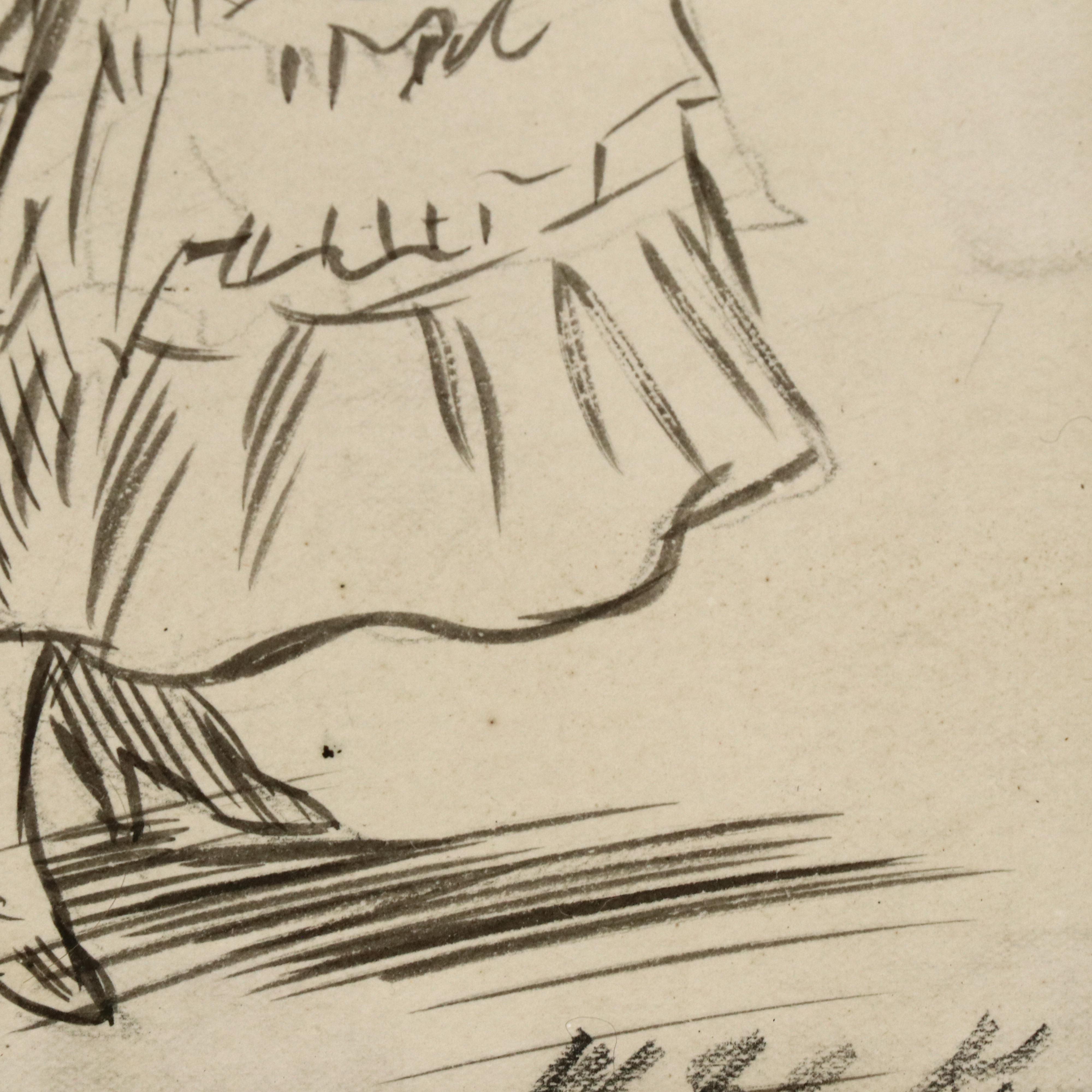 William Glackens Ink Drawing of Woman in Coat and Dress