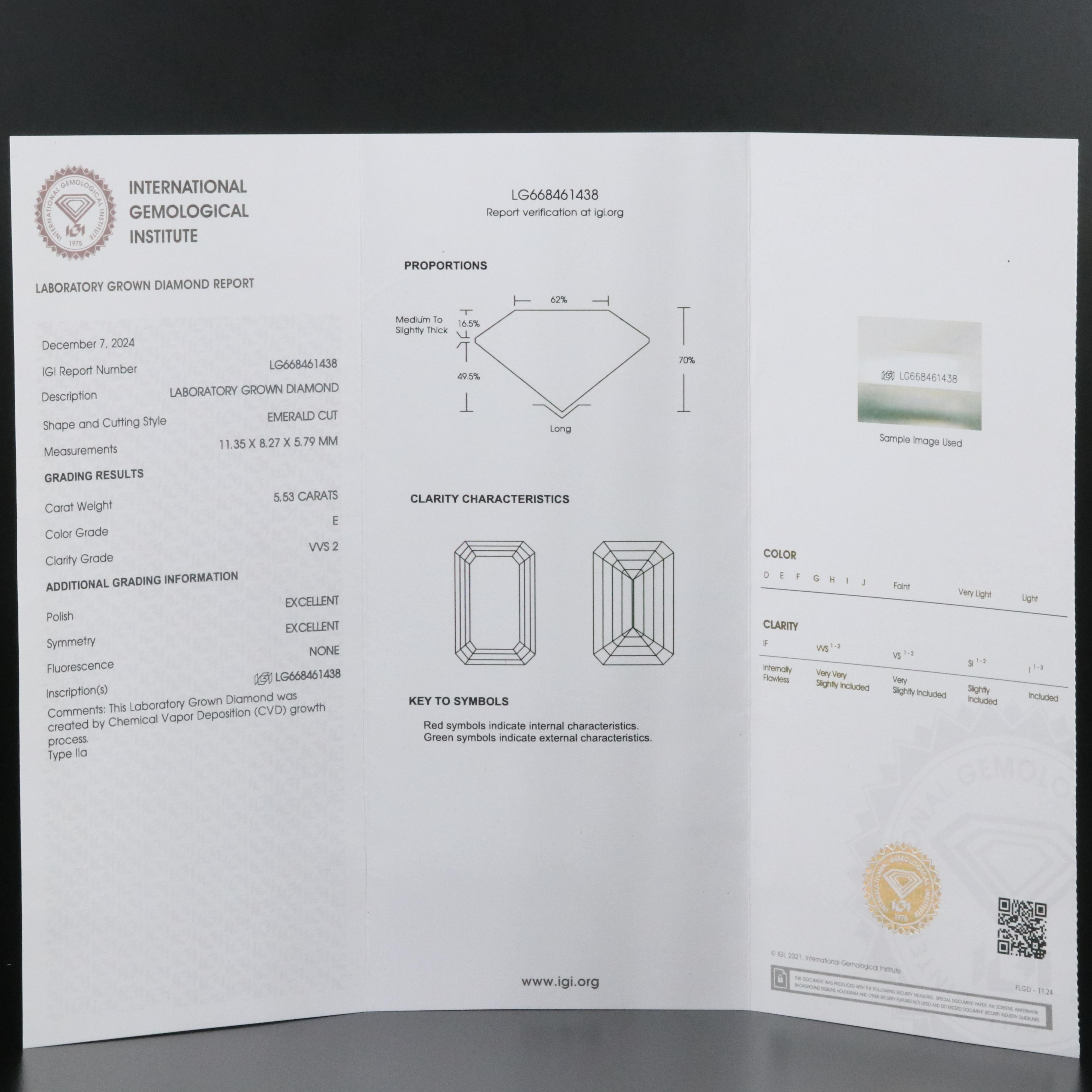 Platinum 5.53 CT Lab Grown Diamond Solitaire Ring with IGI Report