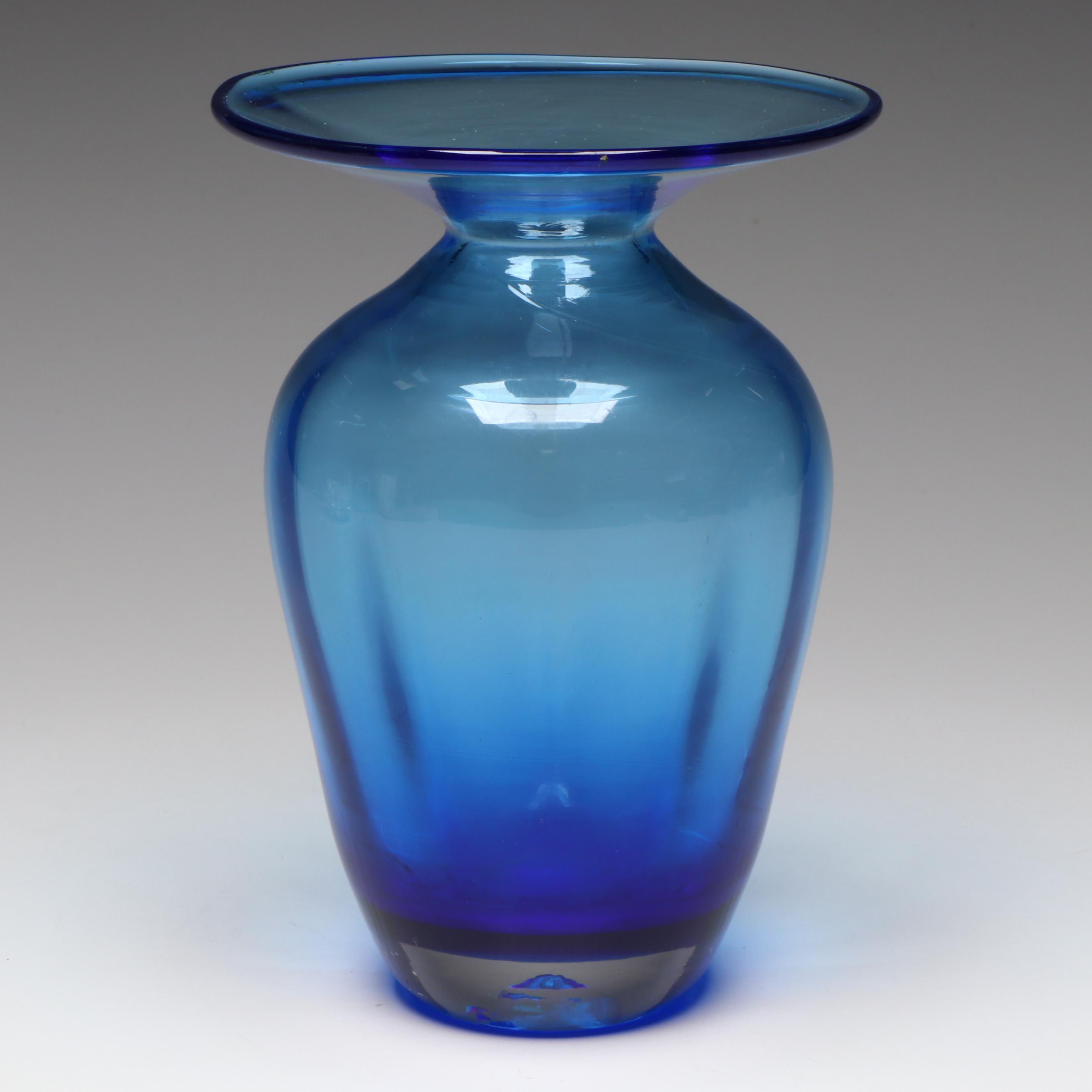 Orrefors "Corona" Crystal Bowl and Other Blown Blue Glass Vase