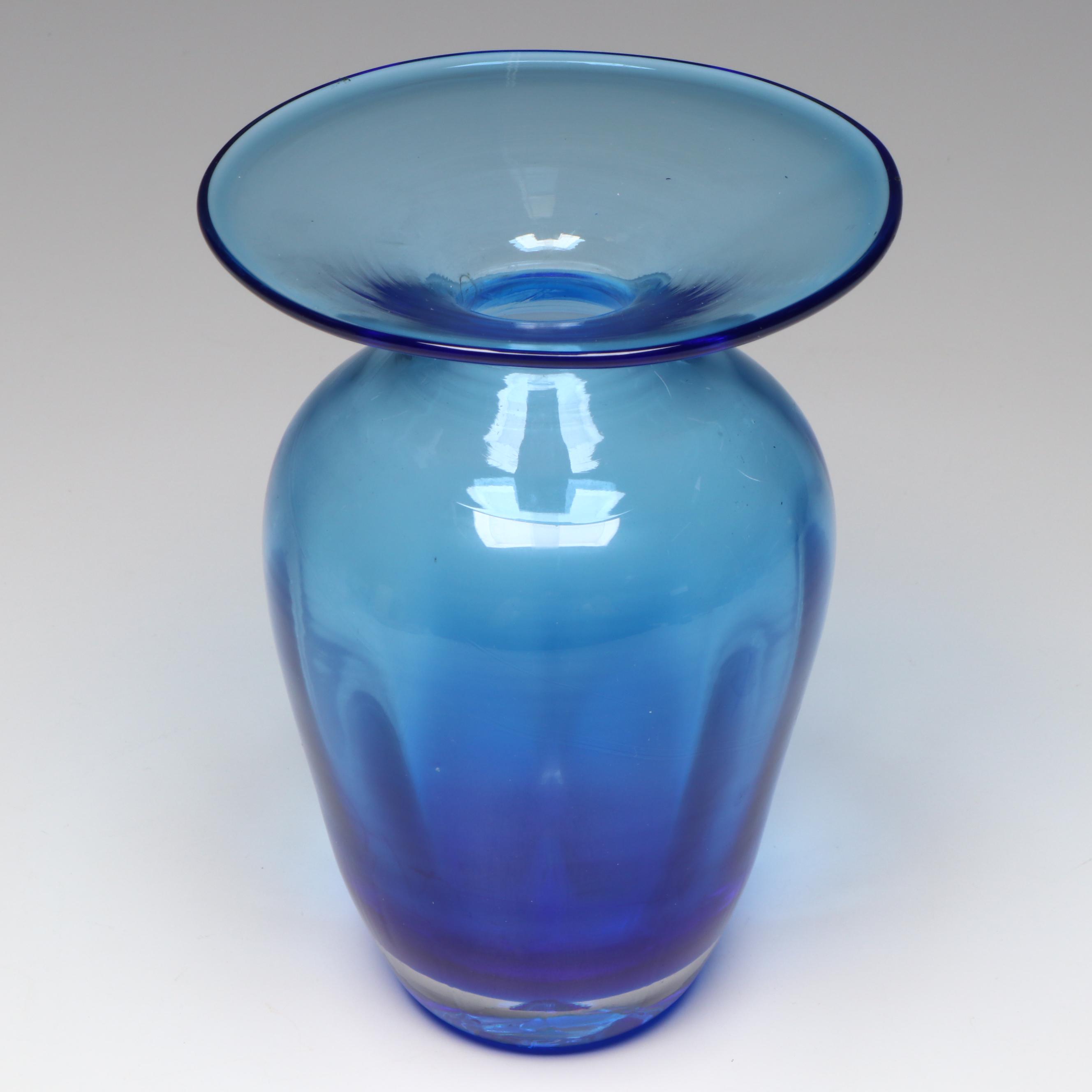 Orrefors "Corona" Crystal Bowl and Other Blown Blue Glass Vase