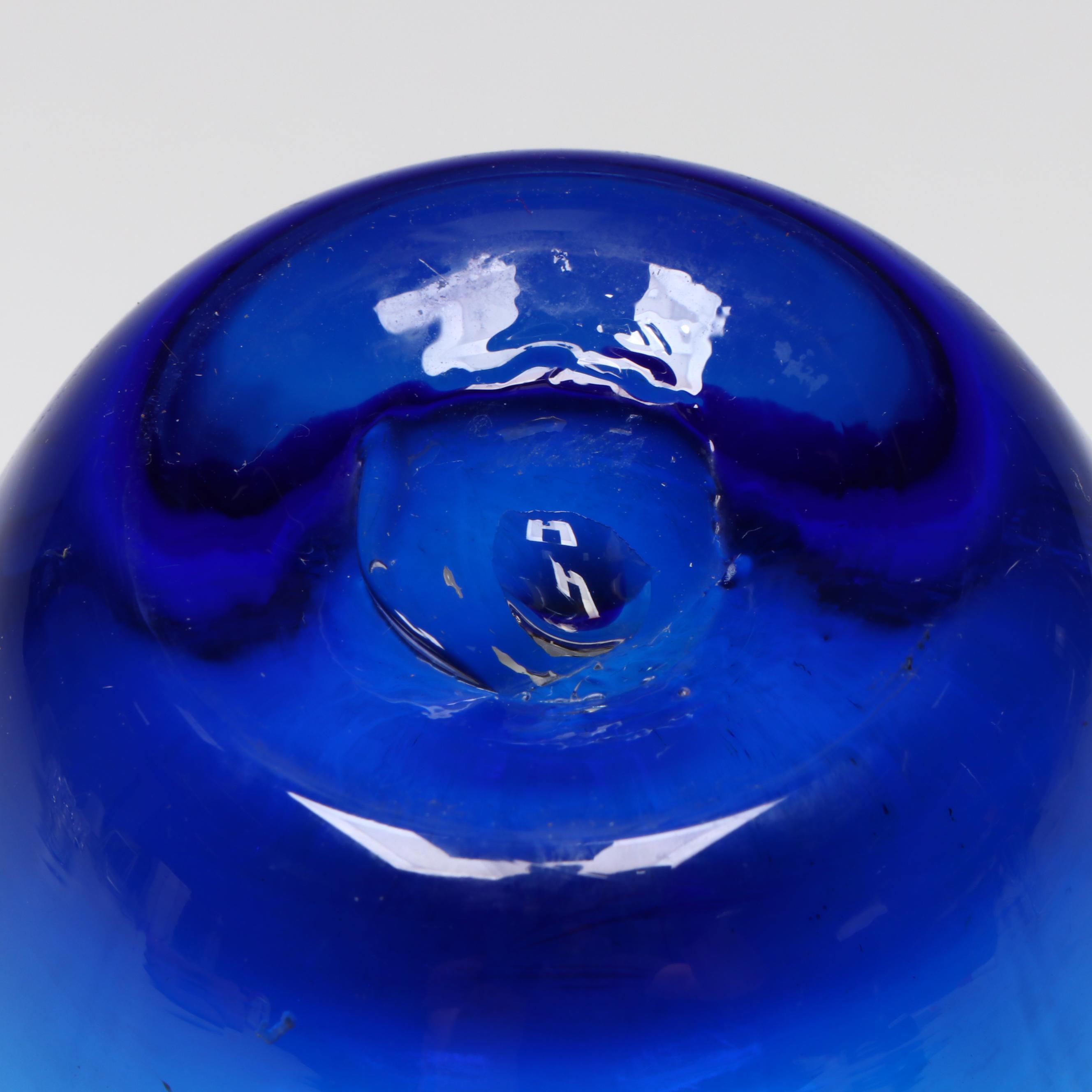 Orrefors "Corona" Crystal Bowl and Other Blown Blue Glass Vase